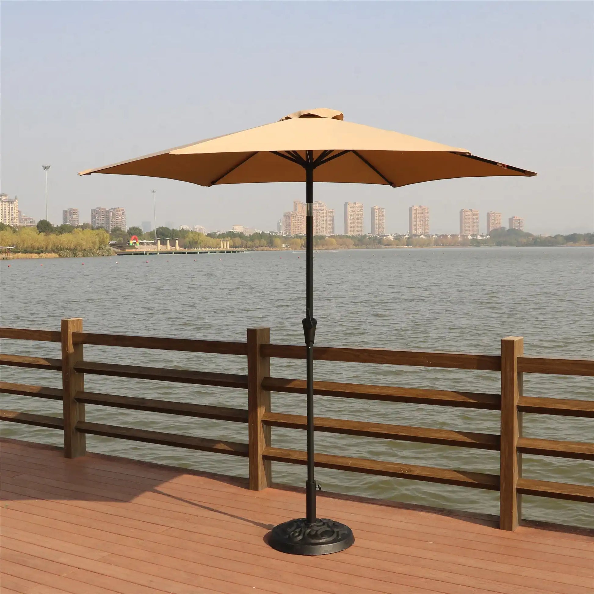 8.8' Outdoor Aluminum Patio Umbrella, Market Umbrella With 33 Pounds Round Resin Umbrella Base Lift - Best Buy Furniture