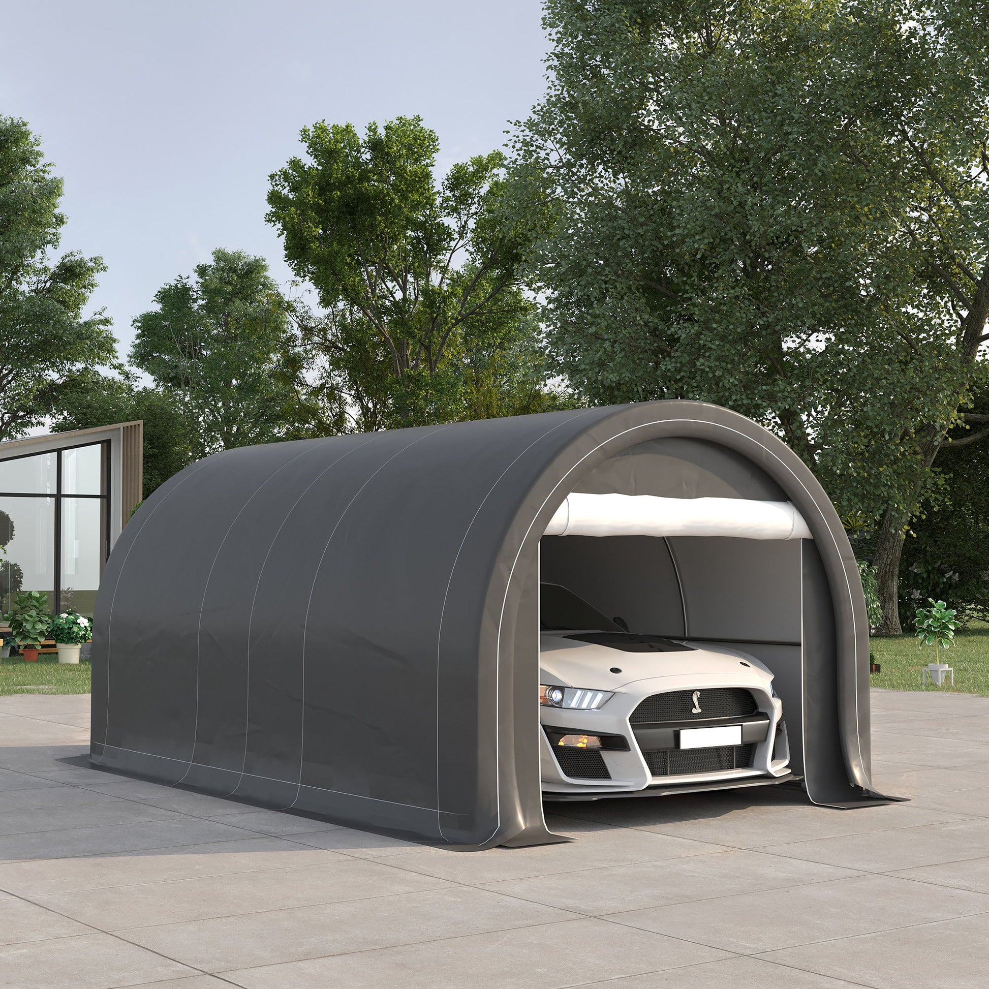 Outsunny - 10' x 16' Carport, Heavy Duty Portable Garage Storage Tent With Large Zippered Door, Anti-Uv Pe Canopy Cover For Car, Truck, Boat, Motorcycle, Bike, Garden Tools, Outdoor Work - Best Buy Furniture