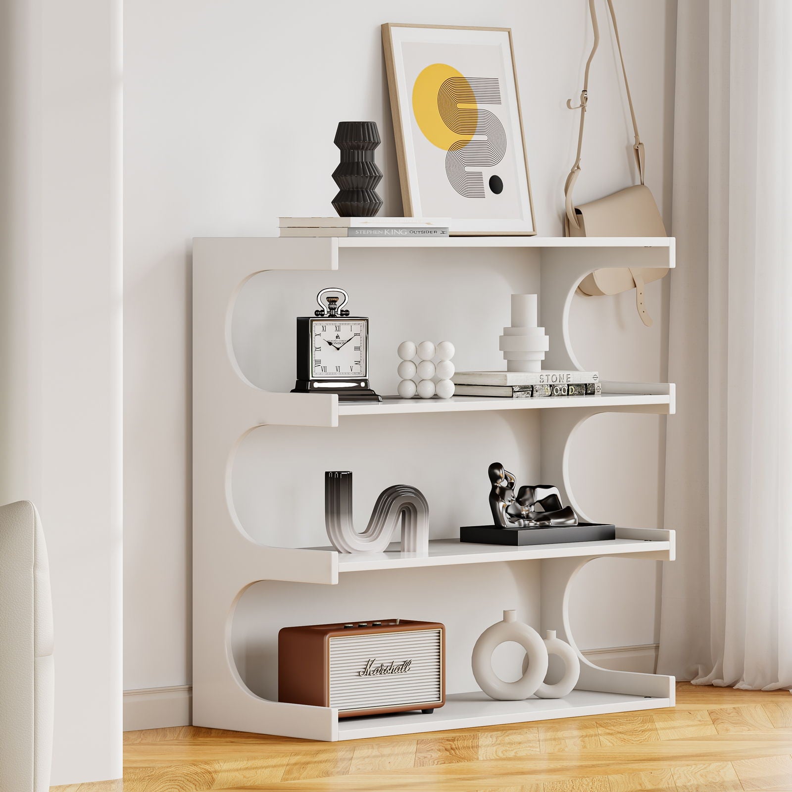 Multifunctional 4 Tier Book Shelf & Coffee Table For Living Room Bedroom Dining Room Study Entryway, Creative Furniture Floor Bookshelf, Minimalist Organizer Storage Shelves - White - Best Buy Furniture