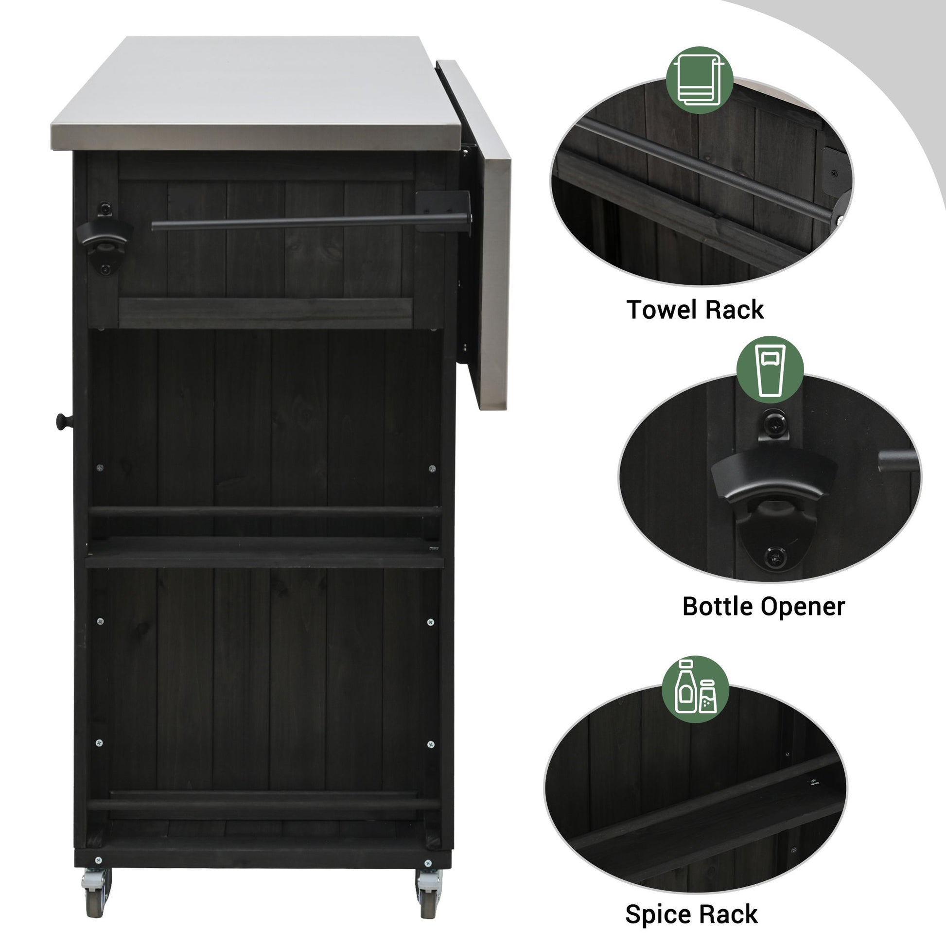 Outdoor Kitchen Island With Stainless Steel Top, Ample Storage Space, Towel And Spice Racks And A Bottle Opener - Best Buy Furniture