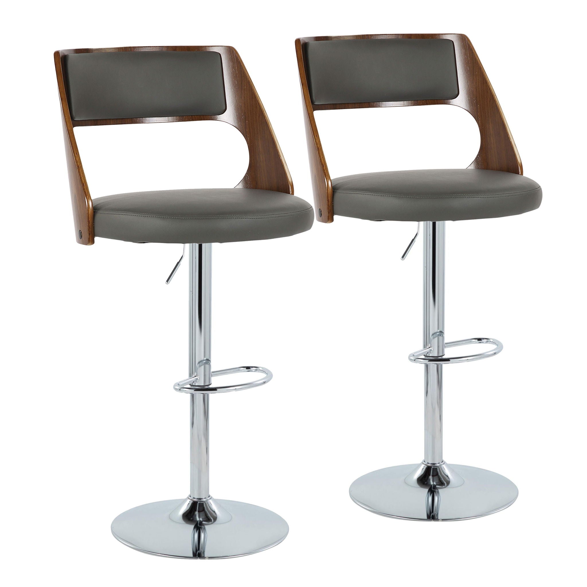 Cecina - Mid-Century Modern Adjustable Height Barstool Wth Swivel And Oval Footrest (Set of 2) - Best Buy Furniture