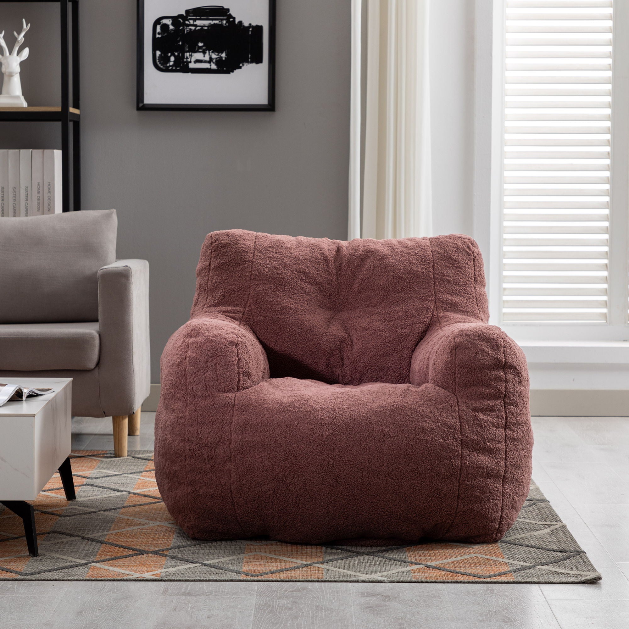 Soft Teddy Fabric Tufted Foam Bean Bag Chair With Teddy Fabric - Best Buy Furniture