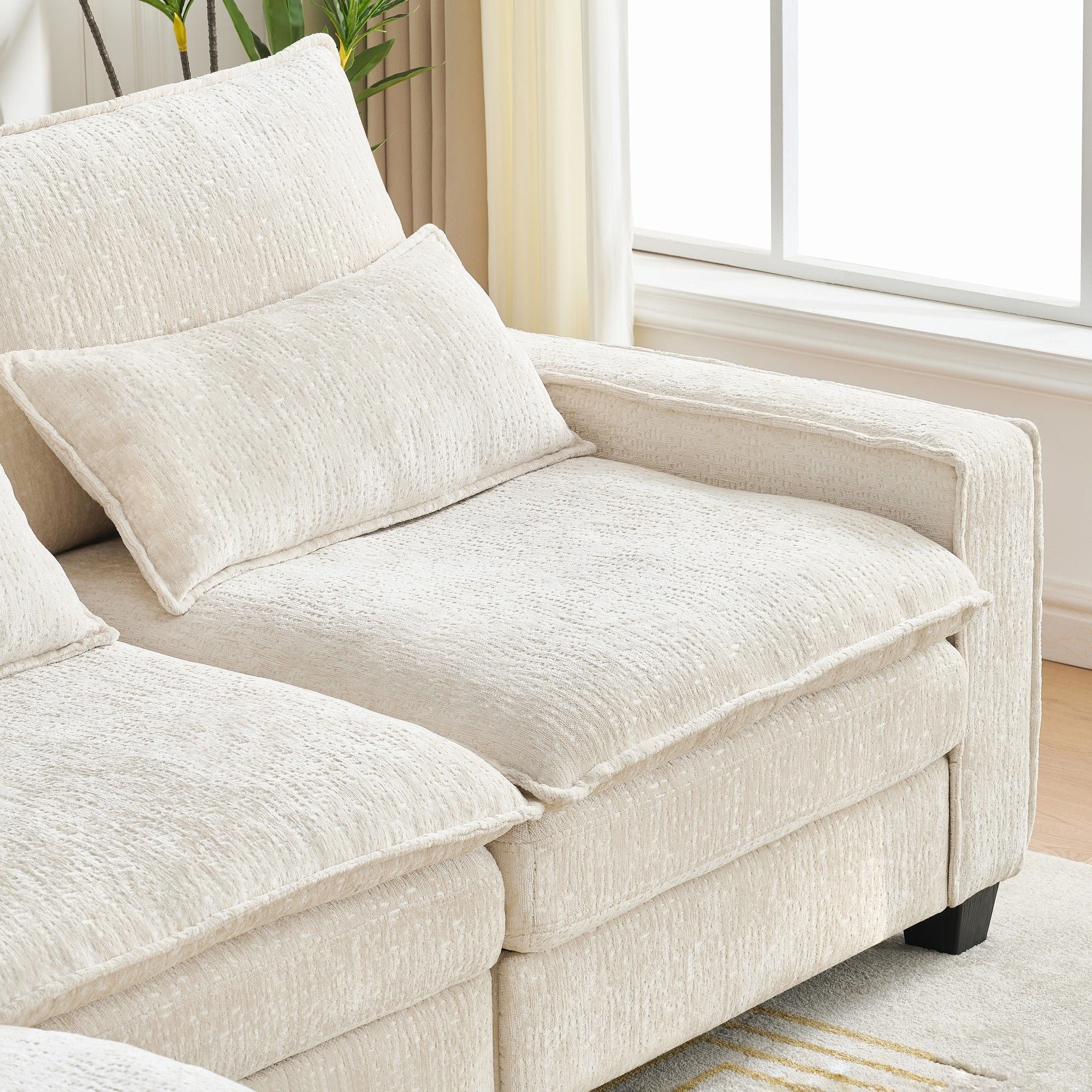 Modern Comfy Chenille L Shaped Sectional Sofa With Movable Ottoman - Best Buy Furniture