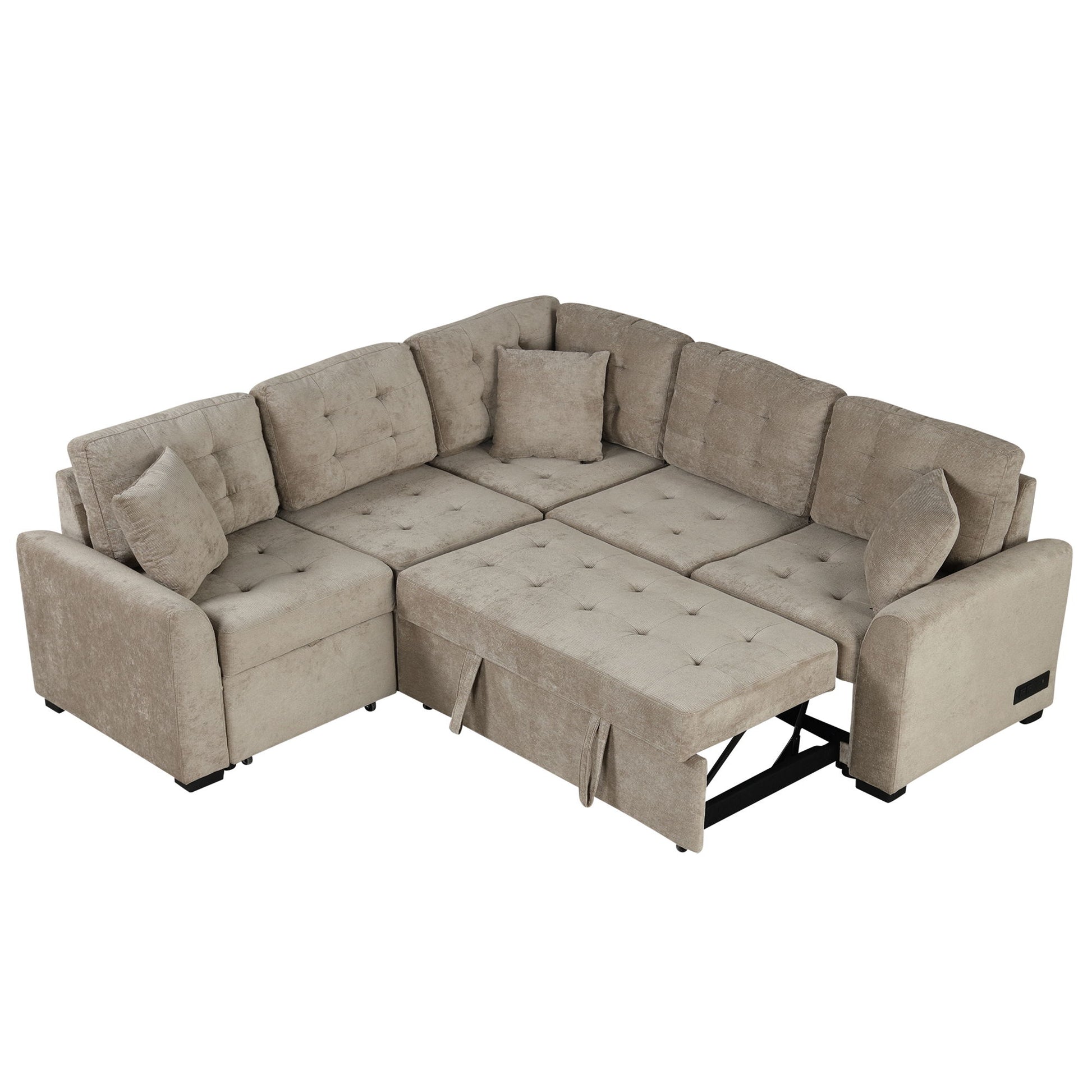L-Shape Sofa Bed Pull-Out Sleeper Sofa With Wheels, USB Ports, Power Sockets For Living Room - Best Buy Furniture