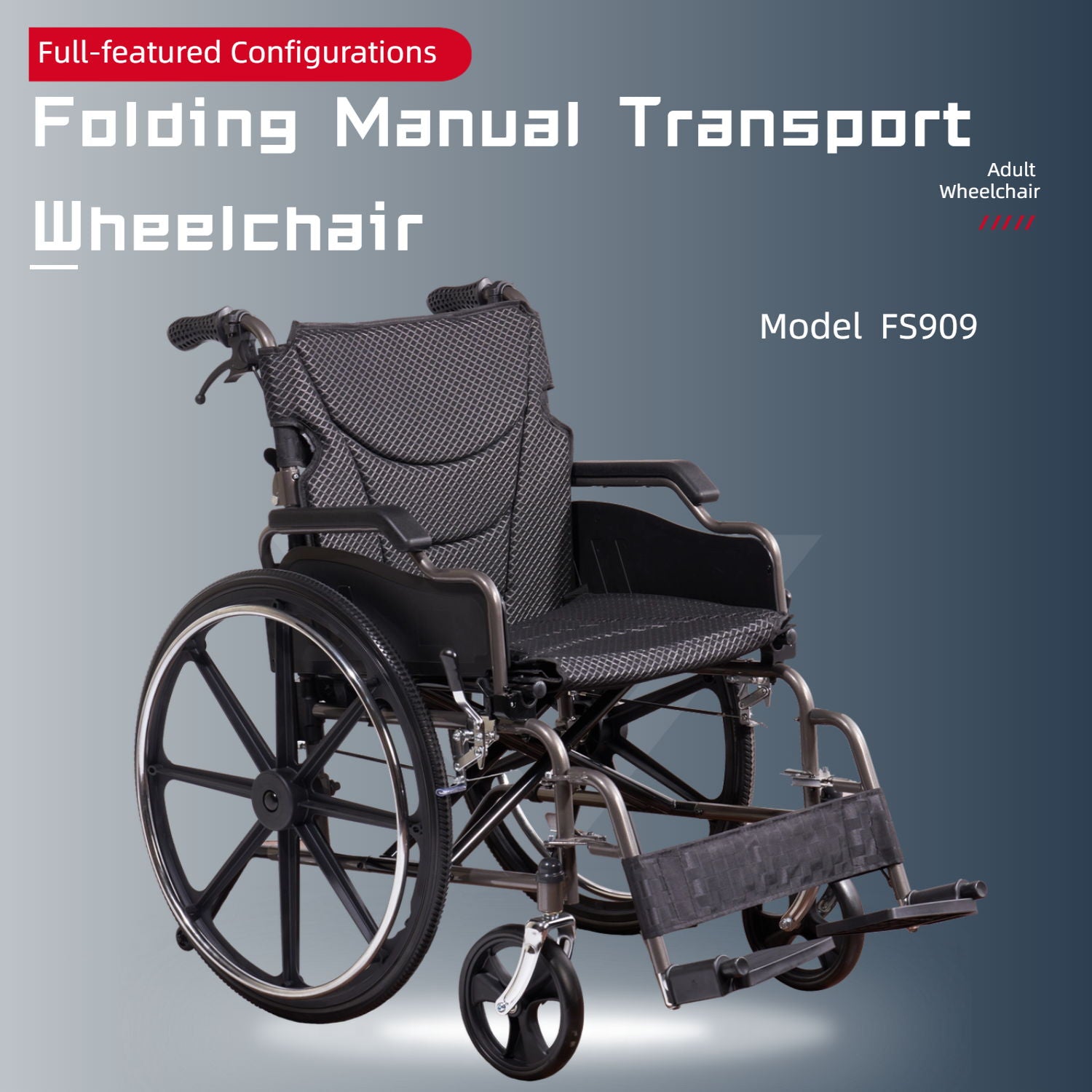 Lightweight Wheelchair Foldable For Adults, Manual Transport Chair With Double Brakes