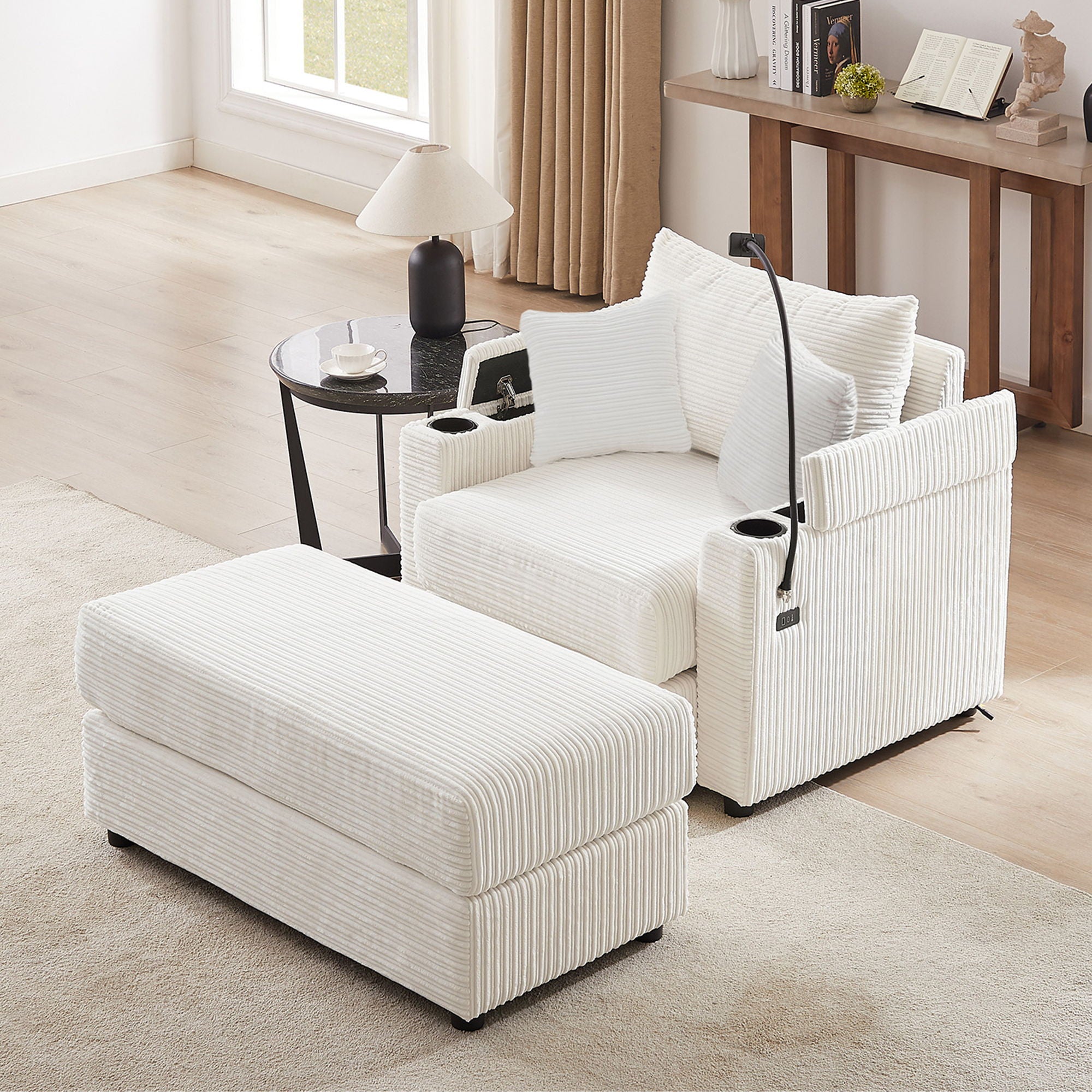 Modern Style Loveseat Sofa Sectional Sofa Couch With Storage Space, A Movable Ottoman, Two USB Ports, Two Cup Holders, A Phone Holder For Living Room - Best Buy Furniture