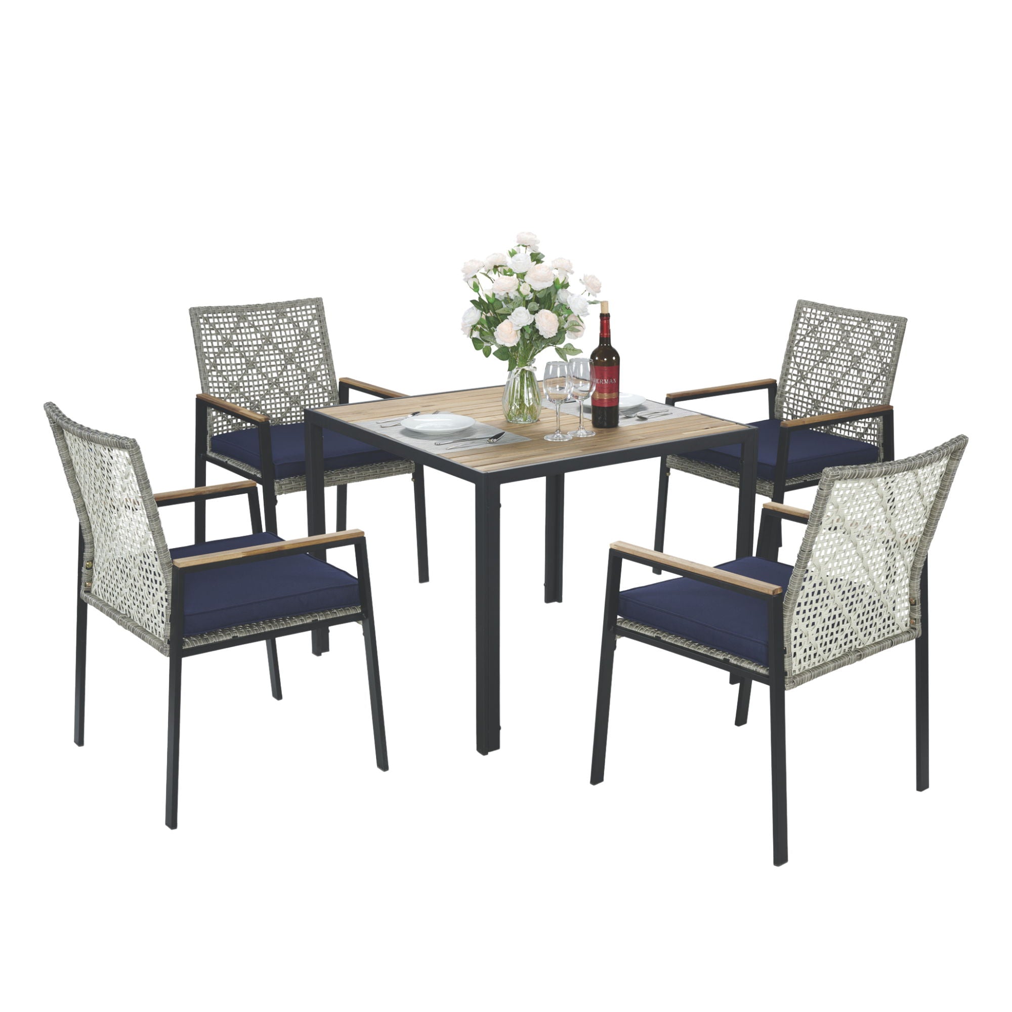 5 Piece Patio Dining Table Set, Acacia Wood Table Top With Umbrella Hole - Best Buy Furniture