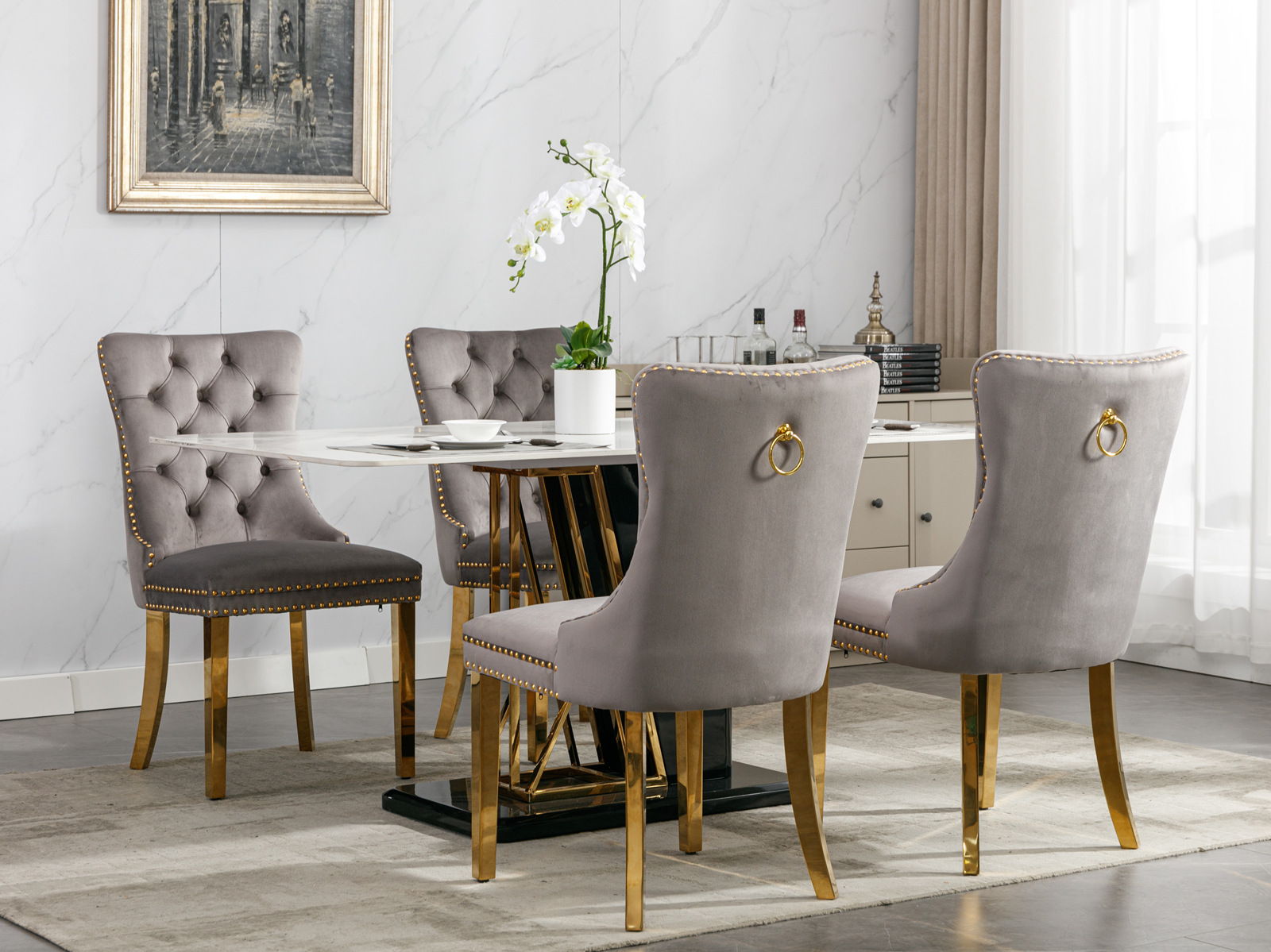 Nikki - Modern, High-End Tufted Solid Wood Contemporary Velvet Upholstered Dining Chair With Golden Stainless Steel Plating Legs, Nailhead Trim (Set of 2) - Best Buy Furniture