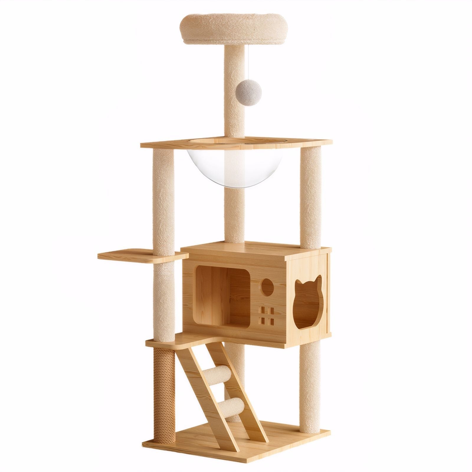 Modern Cat Tower, Wood Cat Tree Tower For Indoor Cats, Cat Tree With Sisal Covered Scratching Posts And Top Perch - Natural / White - Best Buy Furniture