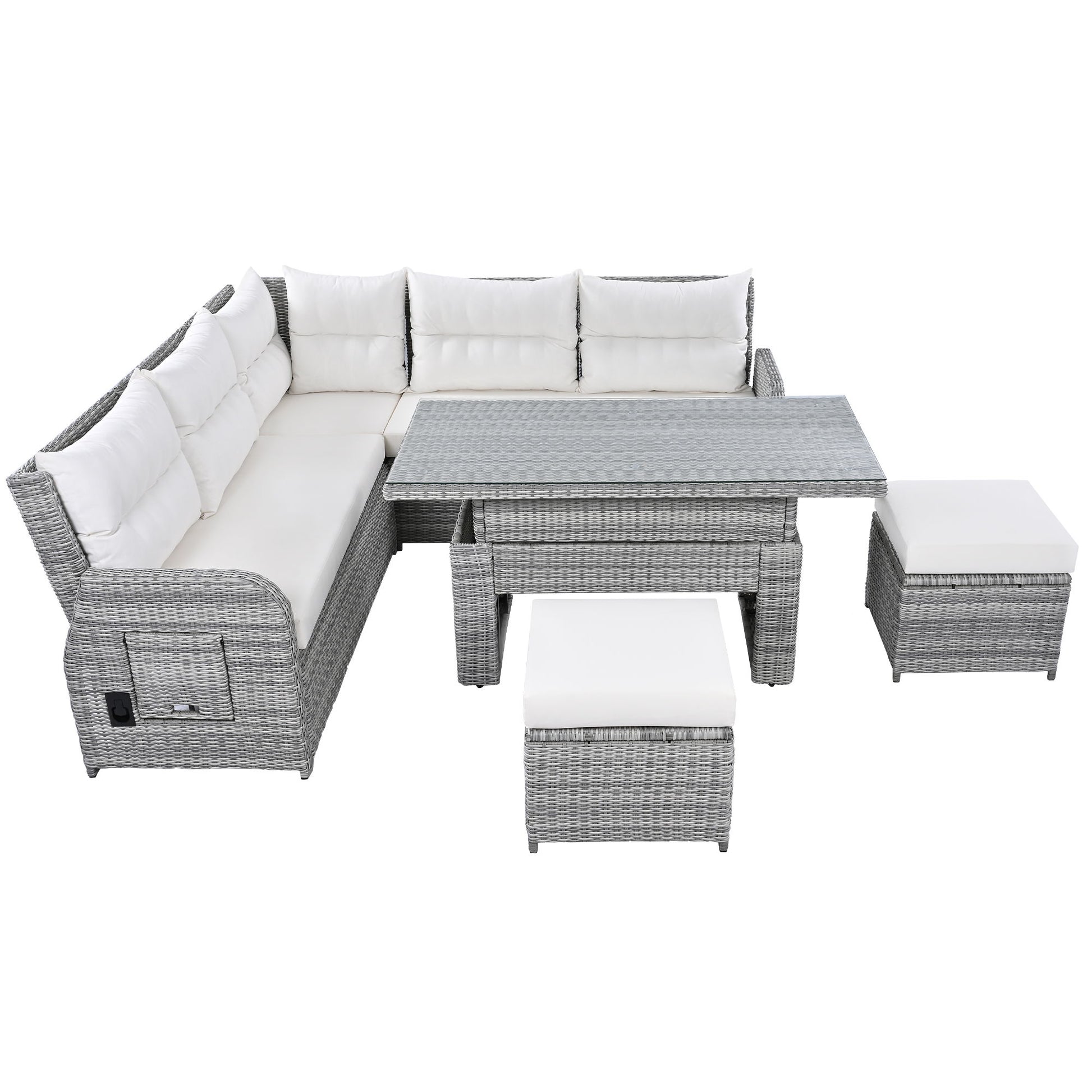 Outdoor Furniture Set Patio Rattan Furniture Set With Adjustable Table, Recliners With Extendable Side Tables And 2 Ottomans - Best Buy Furniture