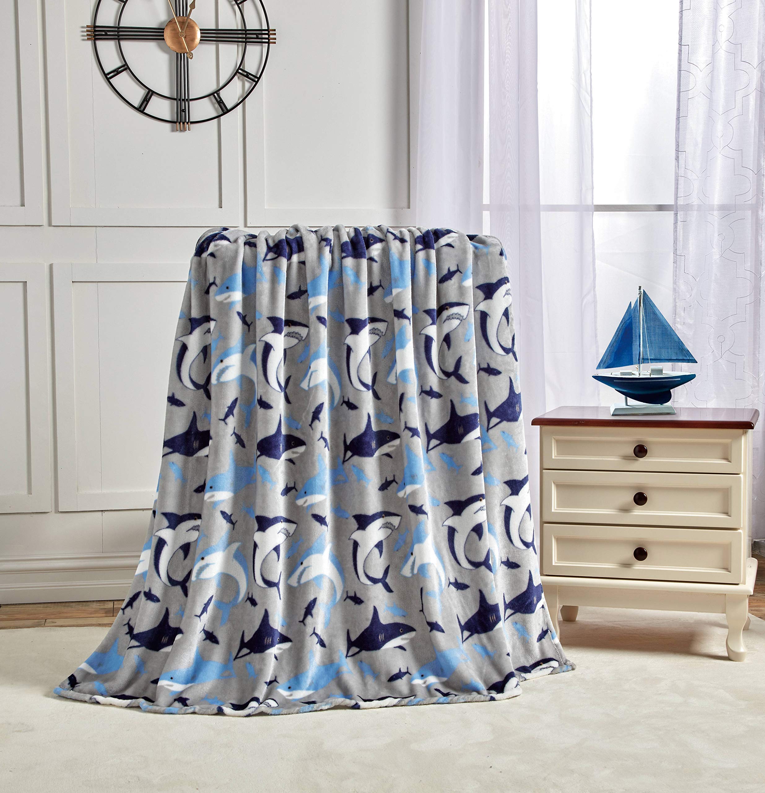Shark Baby by Decor&More Extra Soft Throw Blanket (50" x 60") - Blue and Grey Sharks - Best Buy Furniture