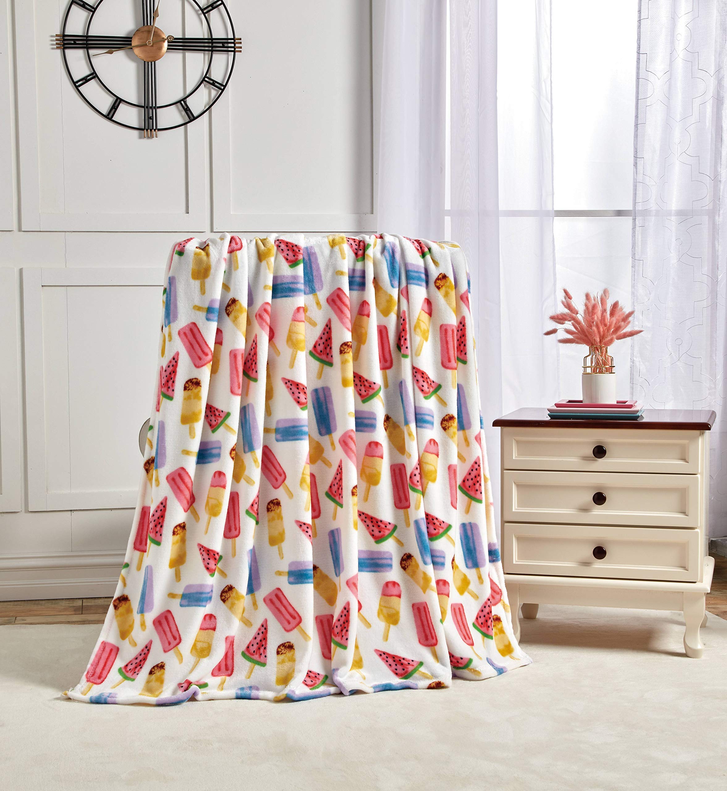 Summertime Fun by Decor&More Extra Soft Throw Blanket (50" x 60") - Ice Cream, Popsicles & Watermelon for Boys and Girls and Kids of Any Age - Best Buy Furniture