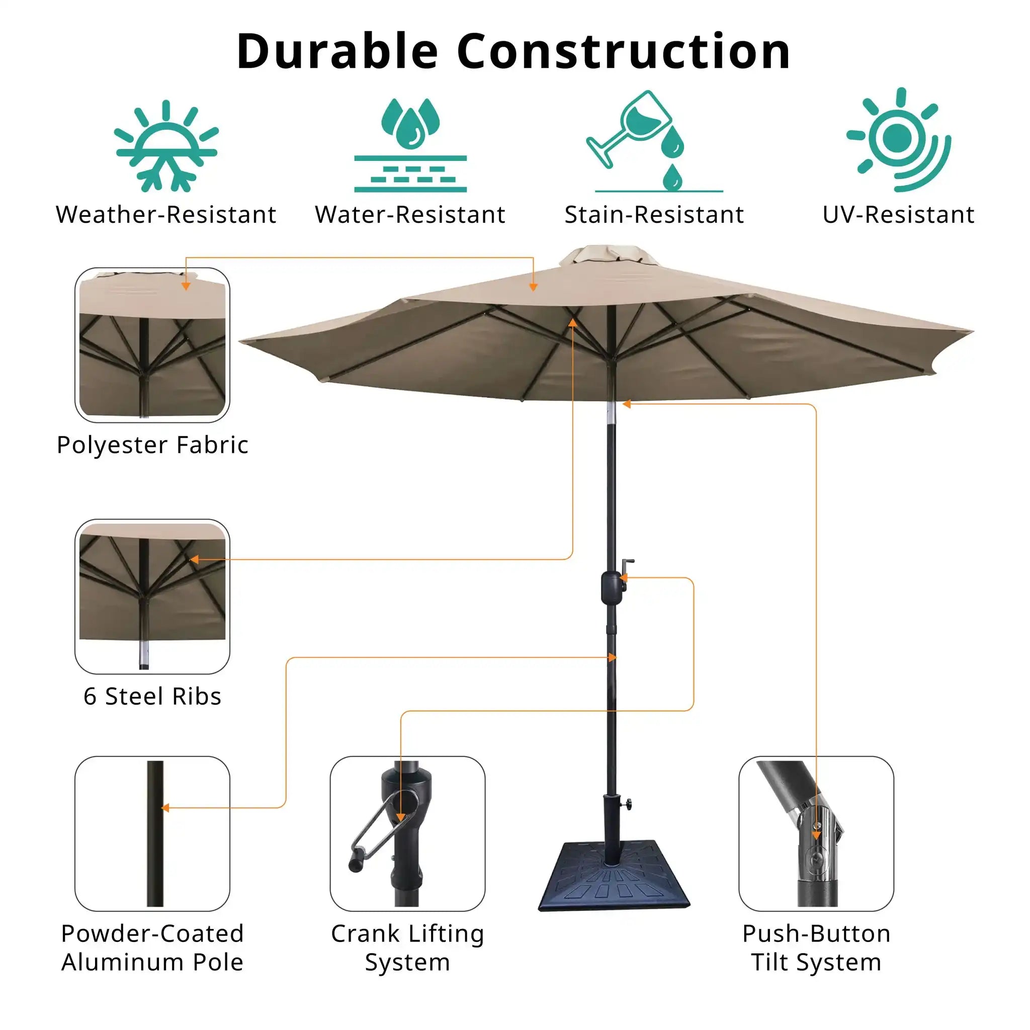 8.8' Outdoor Aluminum Patio Umbrella With 42 Pound Square Resin Umbrella Base - Best Buy Furniture