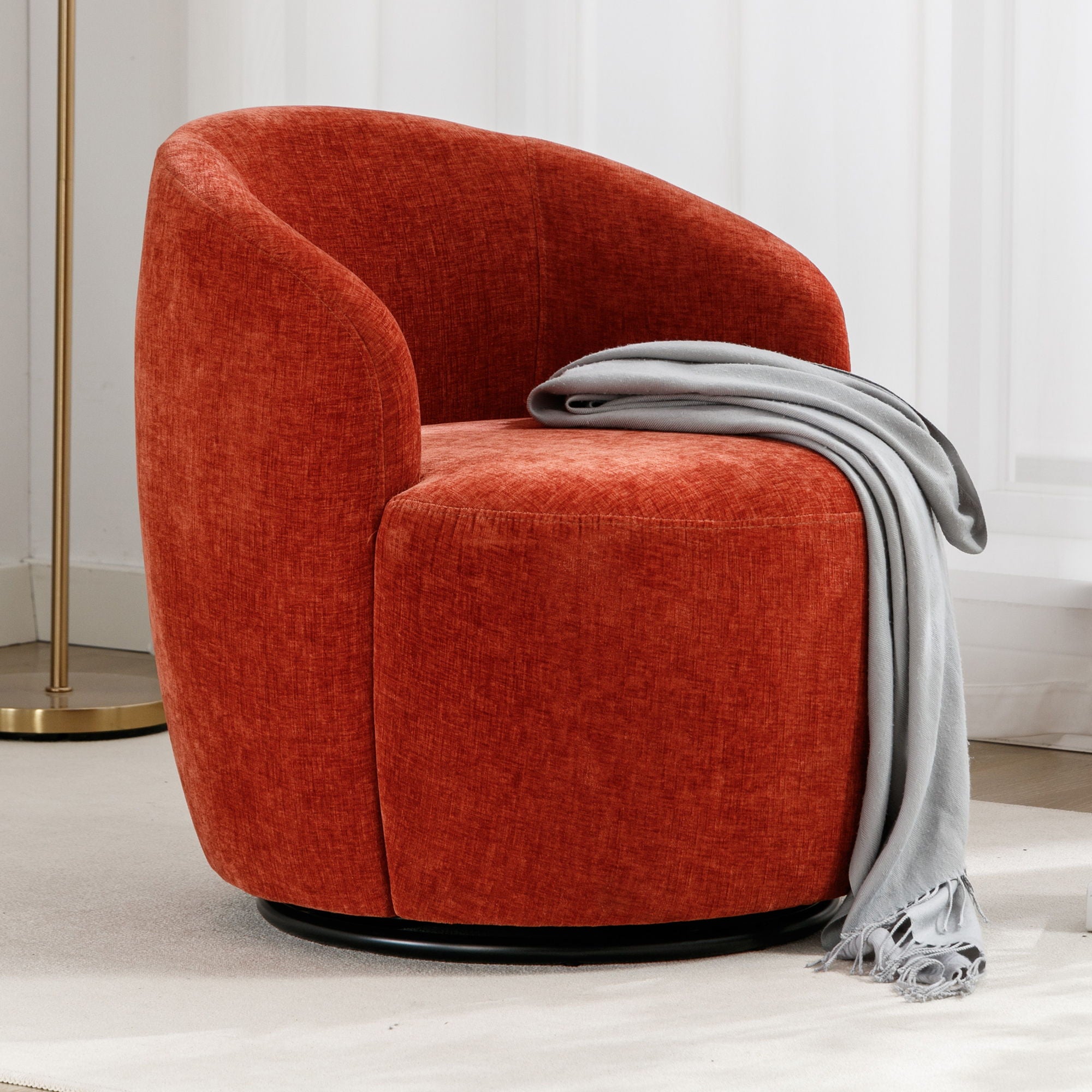 Chenille Fabric Swivel Accent Armchair Barrel Chair With Powder Coating Metal Ring - Best Buy Furniture