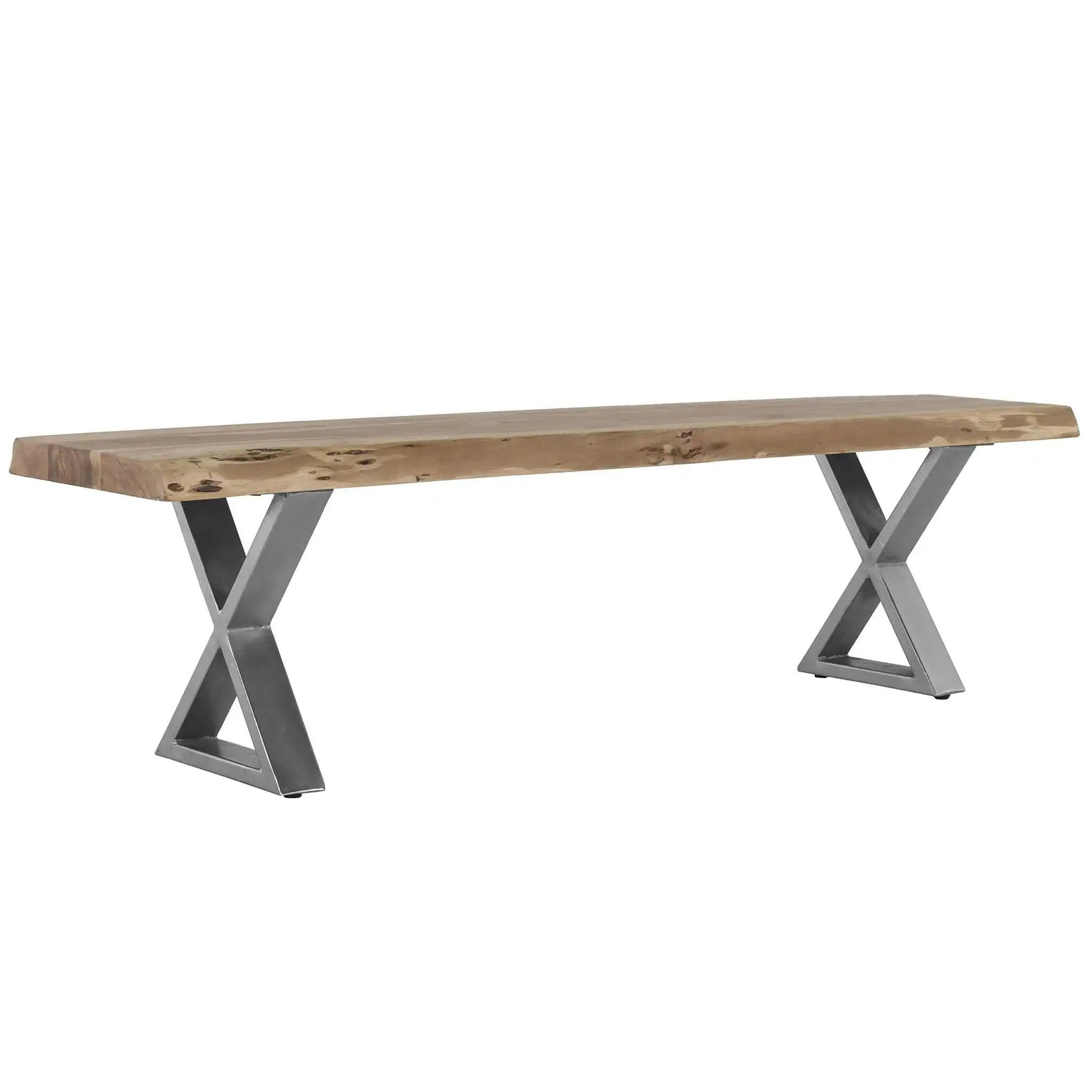 Farmhouse Design Acacia Wood Dining Bench With X Shaped Metal Legs - Brown / Chrome - Best Buy Furniture