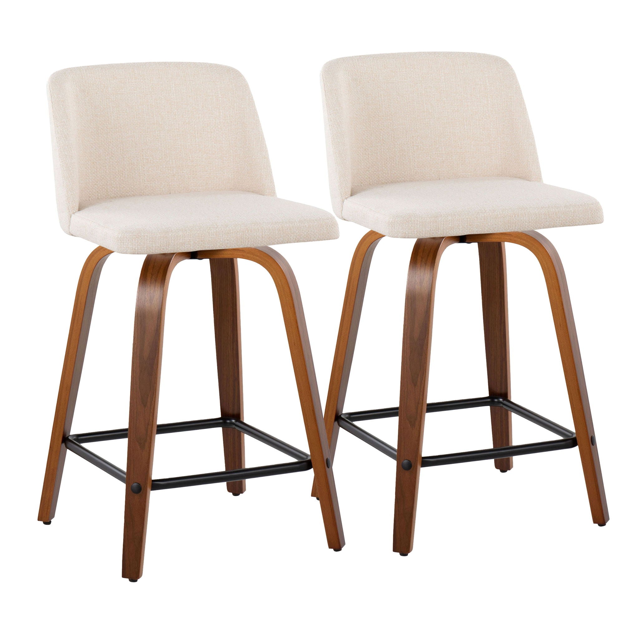 Toriano - Mid Century Modern Fixed Height Counter Stool With Swivel & Square Footrest (Set of 2) - Best Buy Furniture