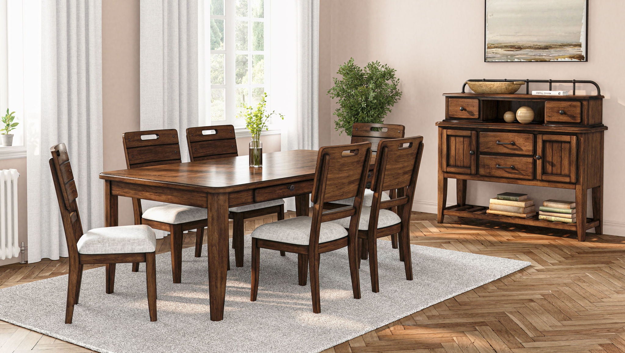 Casual Dining Table With Four Storage Drawers - Brown - Best Buy Furniture