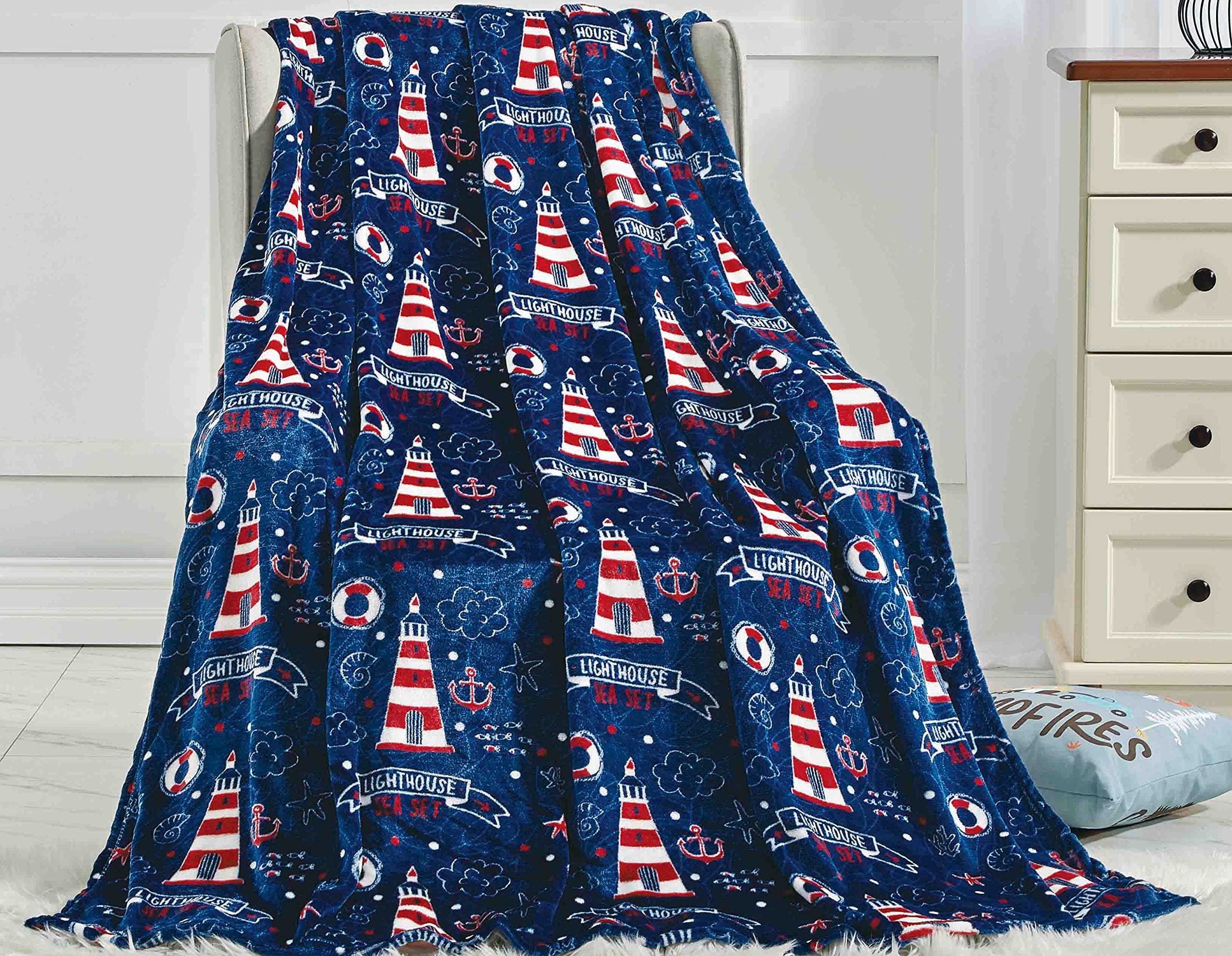 Faith, Hope, Love Home Decor The Shore Summertime Extra Soft Microplush Throw Blanket (50" X 60") - Lighthouse Blanket - Best Buy Furniture