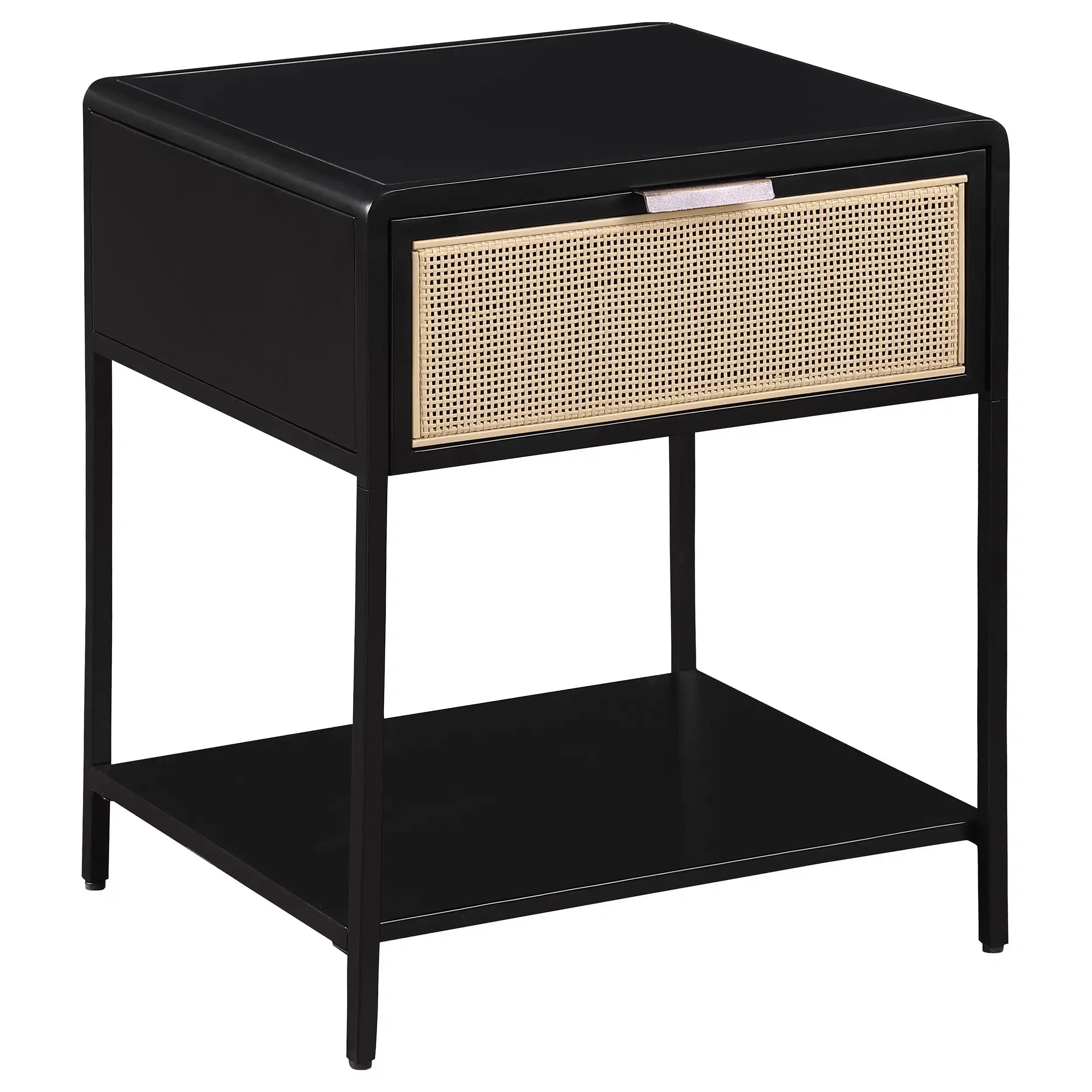 Amherst - 1-Drawer Radio Weave Rattan Metal Side Table - Best Buy Furniture