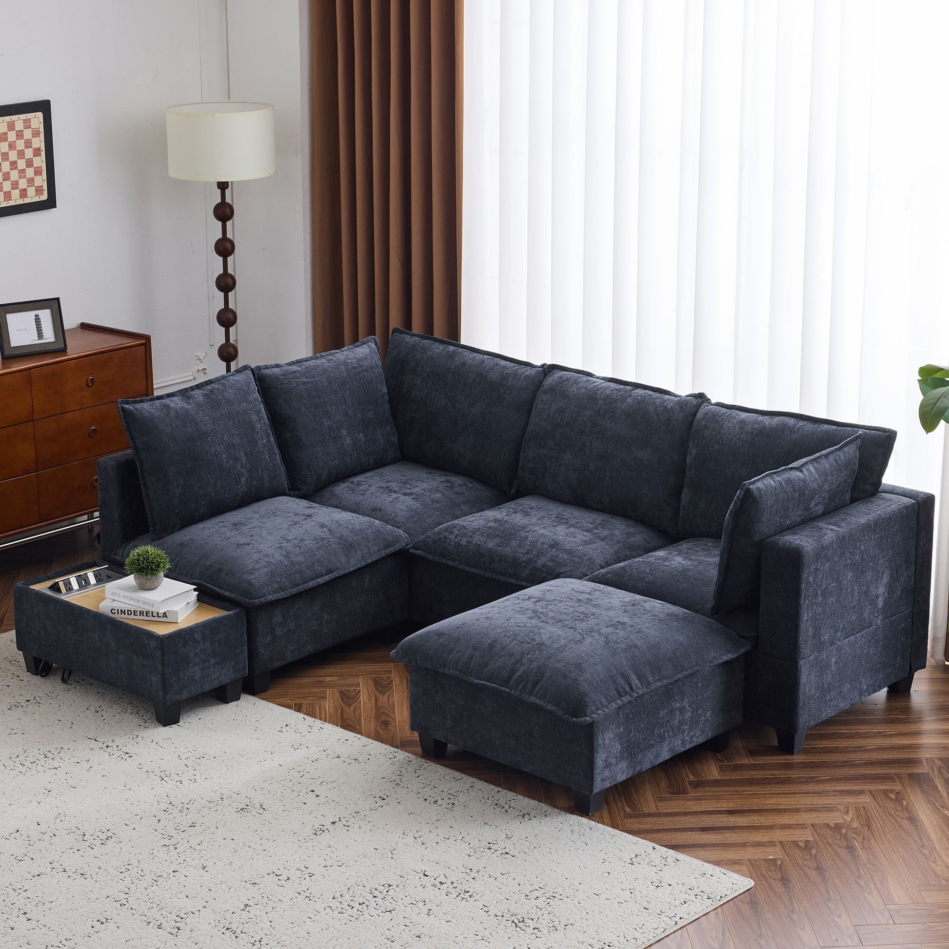 U-Shaped Sectional Modular Sofa With A Movable Ottoman, A Coffee Table With Hidden Charging Devices For Living Room - Best Buy Furniture