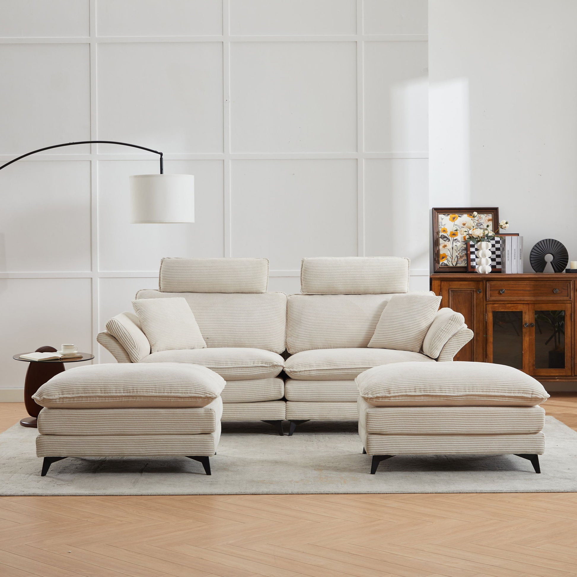 Modern Corduroy Deep Seat Sectional Sofa With Ottoman - Best Buy Furniture