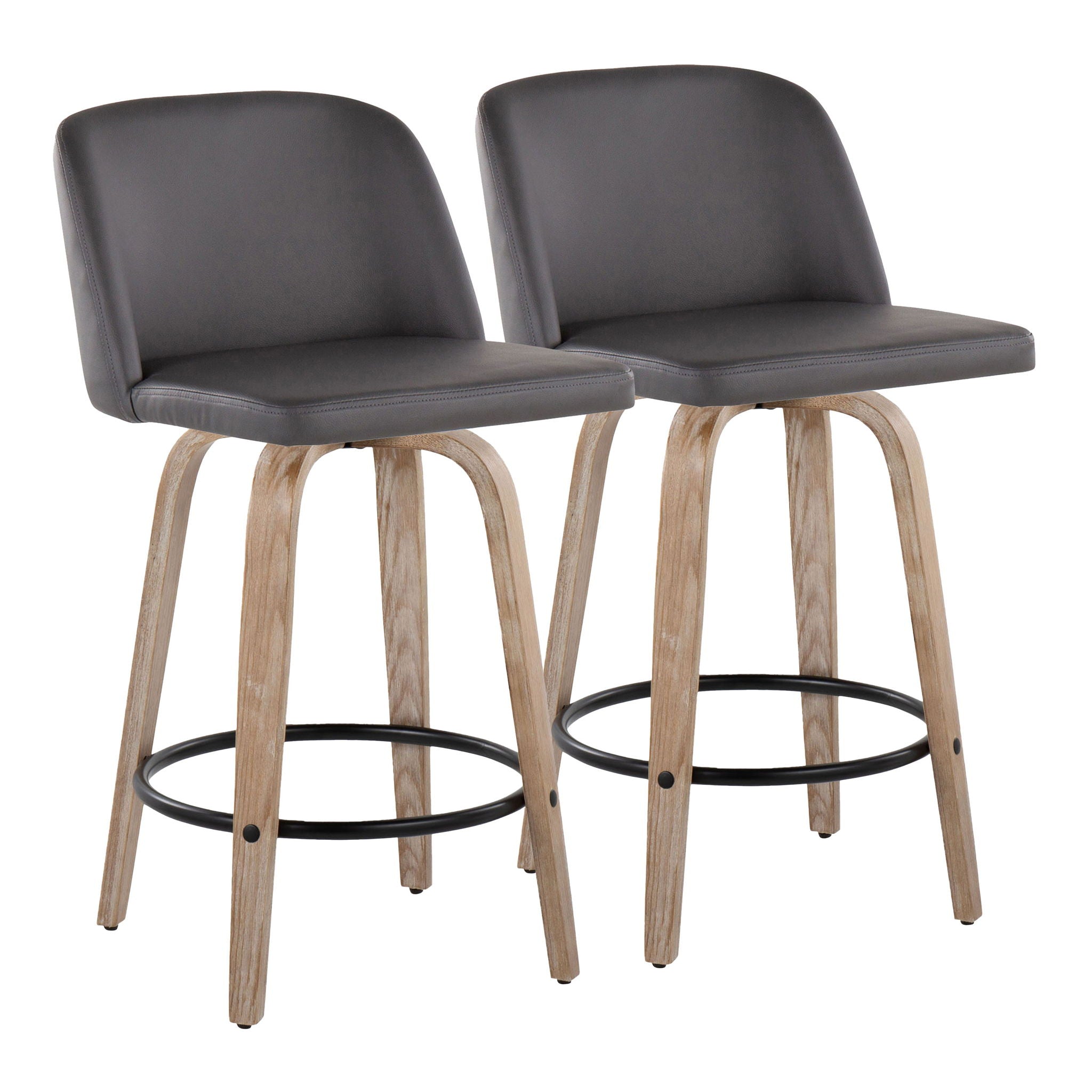 Toriano - Contemporary Fixed Height Counter Stool With Swivel & Round Footrest (Set of 2) - White Washed / Gray - Best Buy Furniture