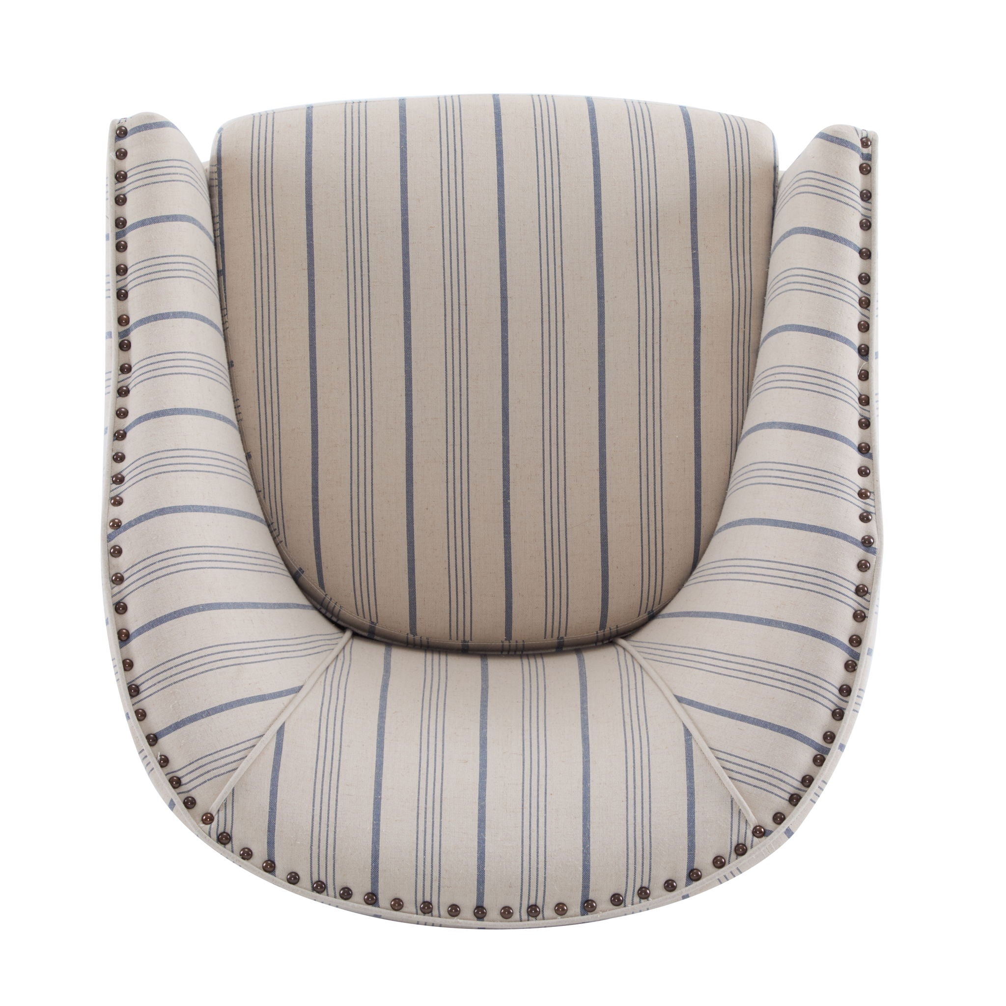 Transitional Upholstered Stripe Barrel Chair With Birch Wood Legs And Plush Cushioned Seat - Beige / Blue Stripe - Best Buy Furniture