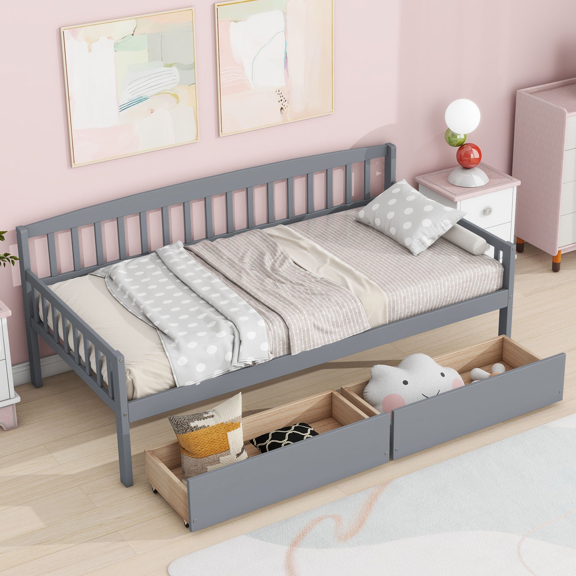 Pine Wood Daybed With Two Storage Drawers, Sofa Bed With Bed Platform Of 10 Support Slats - Best Buy Furniture