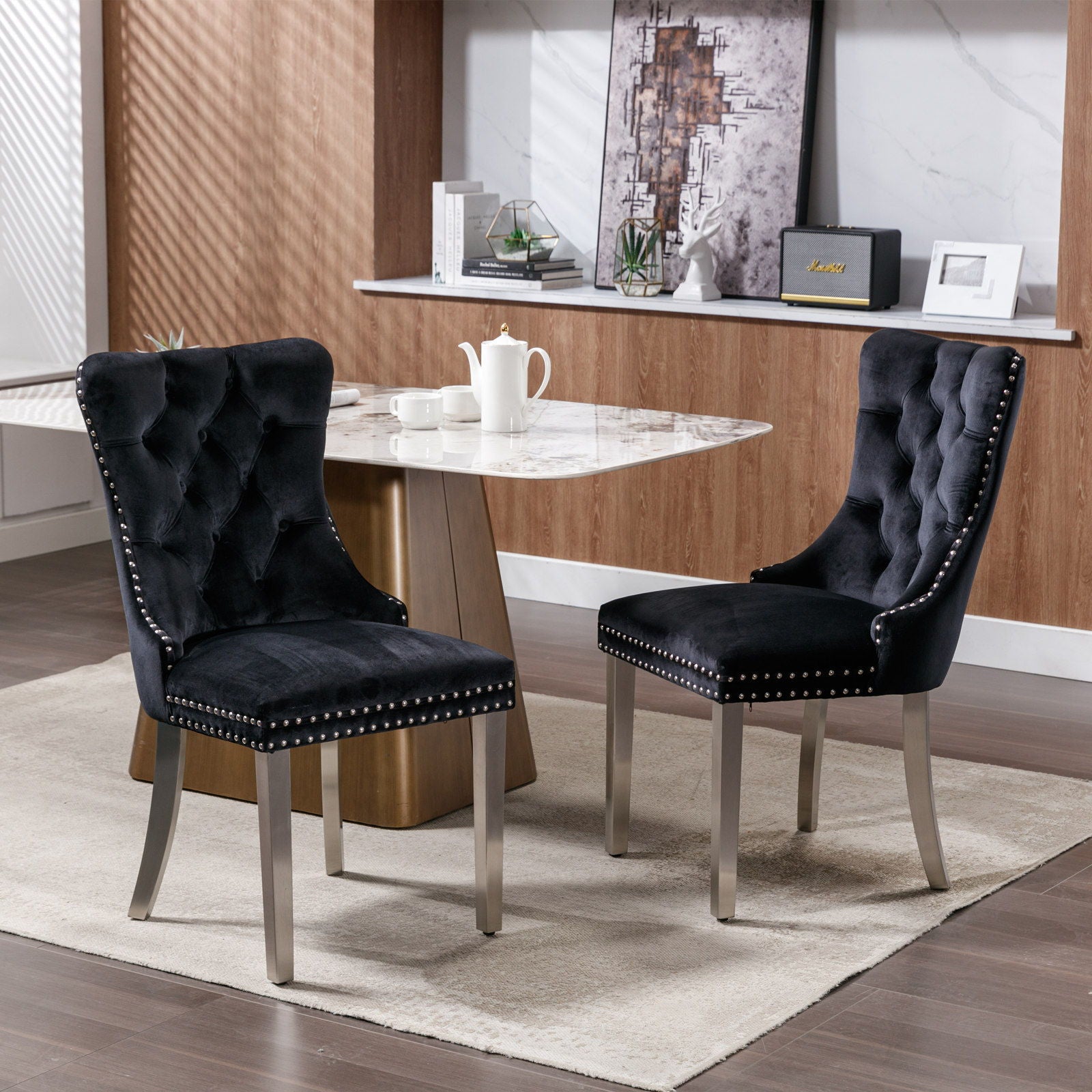 Nikki - Modern, High-End Tufted Solid Wood Contemporary Velvet Upholstered Dining Chair With Chrome Stainless Steel Plating Legs, Nailhead Trim (Set of 2) - Best Buy Furniture