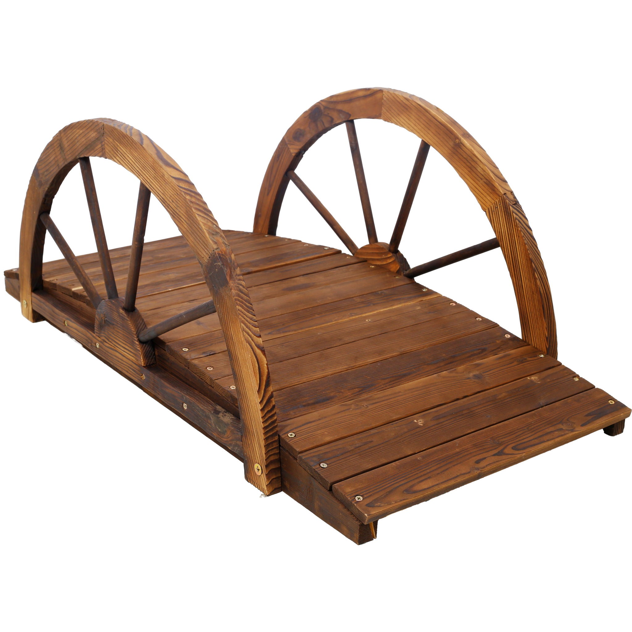 Wooden Garden Bridge Arc Footbridge With Half Wheel Railings Solid Fi - Brown - Best Buy Furniture