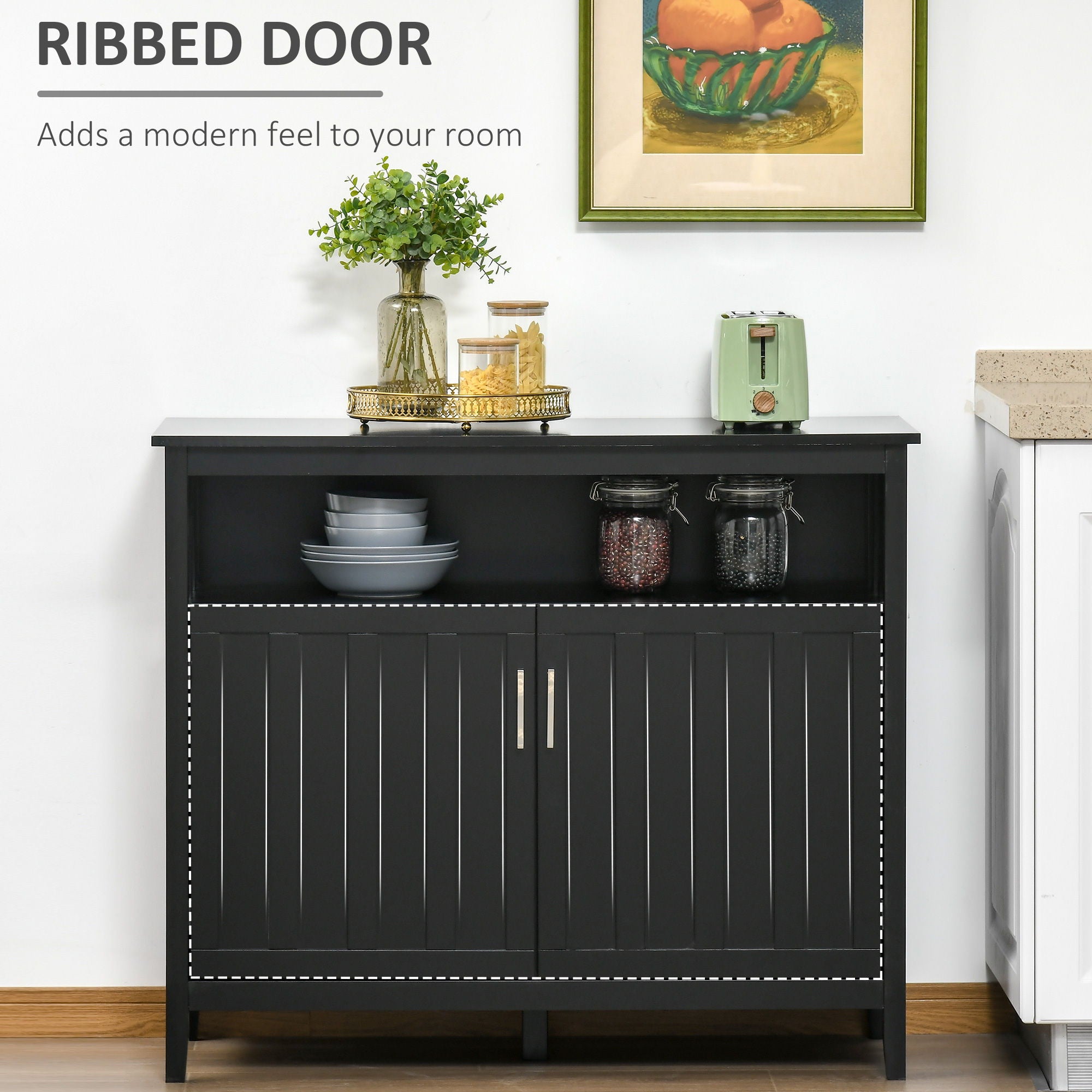 Homcom - Sideboard Buffet Cabinet, Kitchen Cabinet, Coffee Bar Cabinet With 2 Doors And Adjustable Shelves For Entryway Living Room - Black - Best Buy Furniture