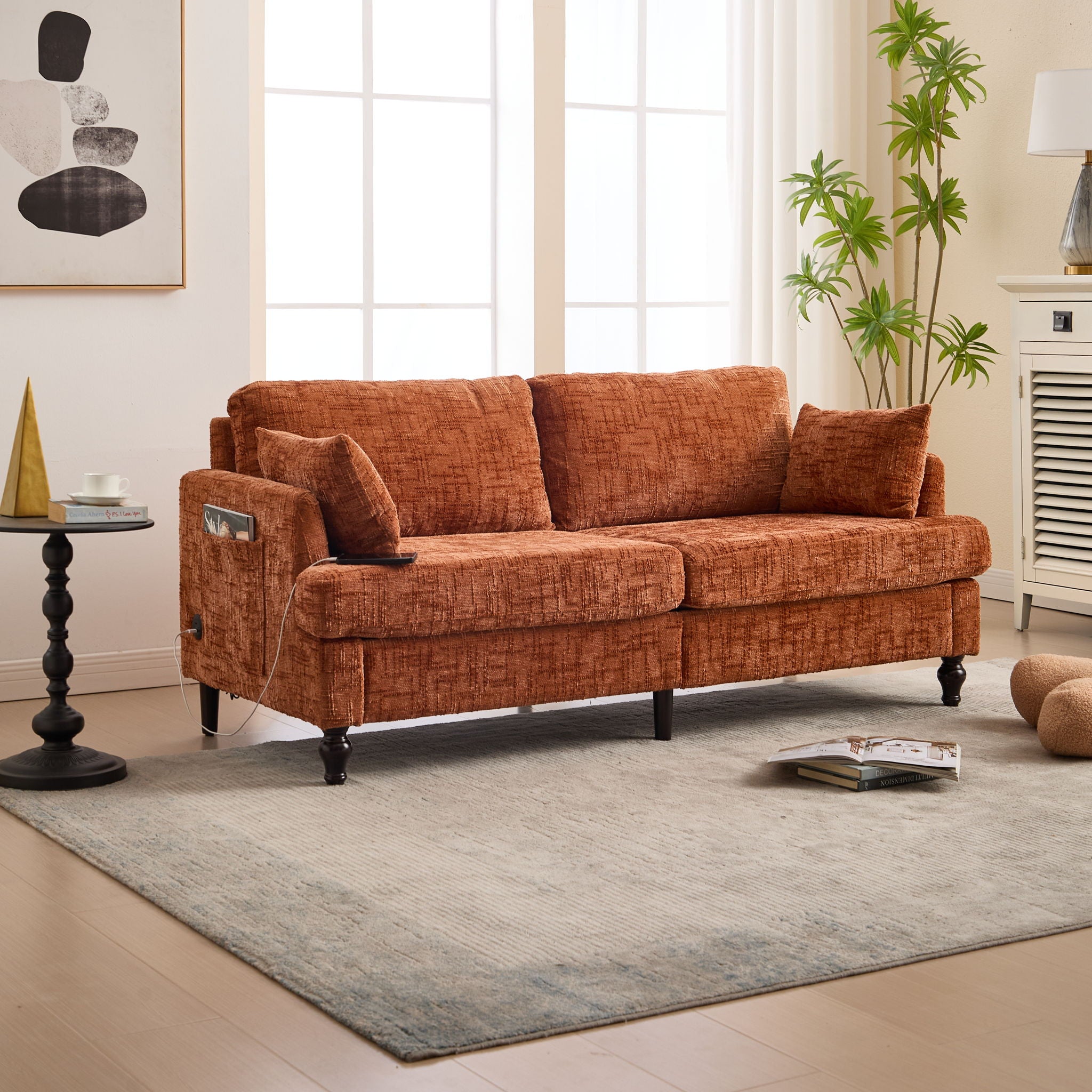 Chenille 2 Seater Sofa With LED Light, USB Charging Port, And Storage Bag - Best Buy Furniture