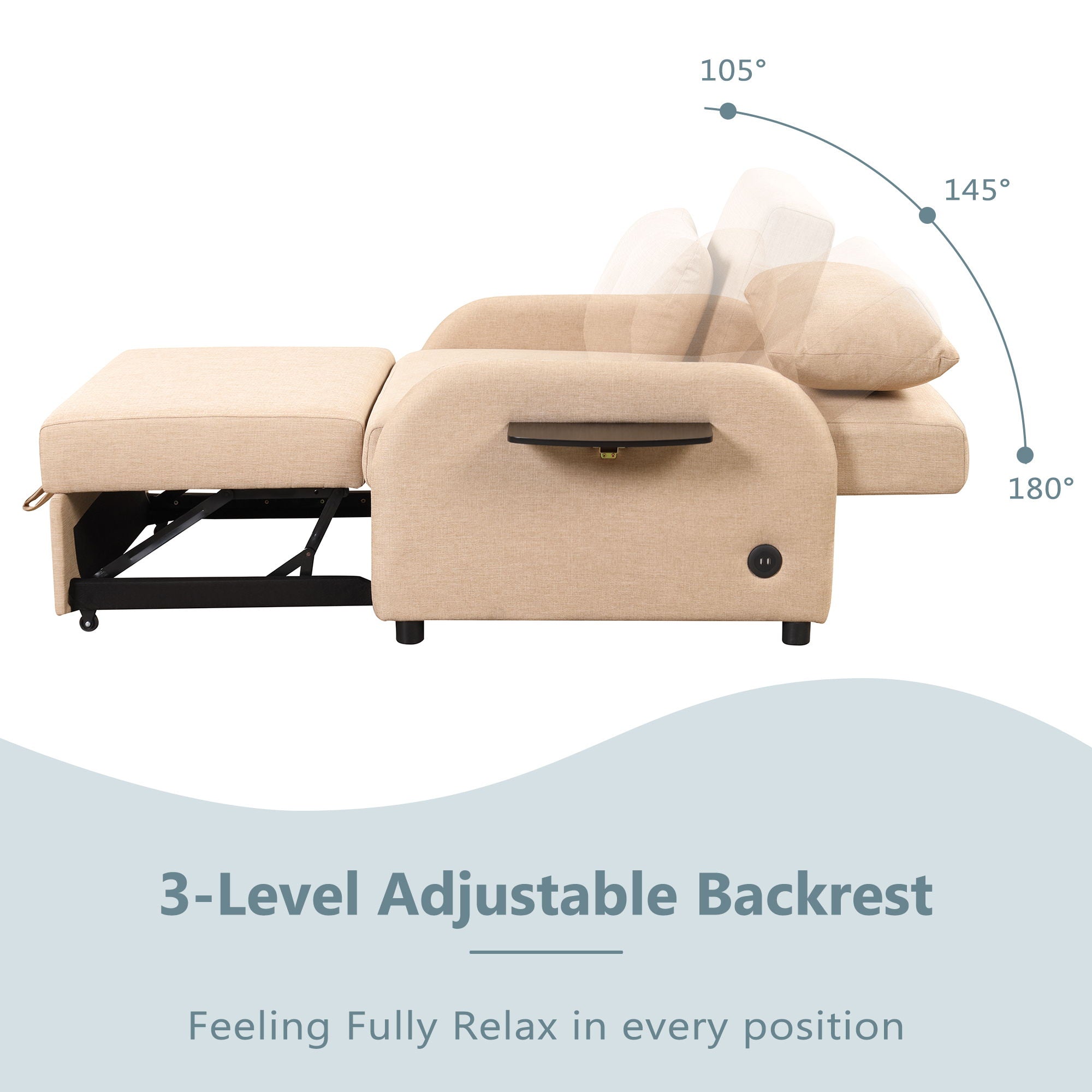 Versatile Pull Out Sofa Sleeper 3 In 1 With Wing Table & USB Charge, Compact Design - Best Buy Furniture