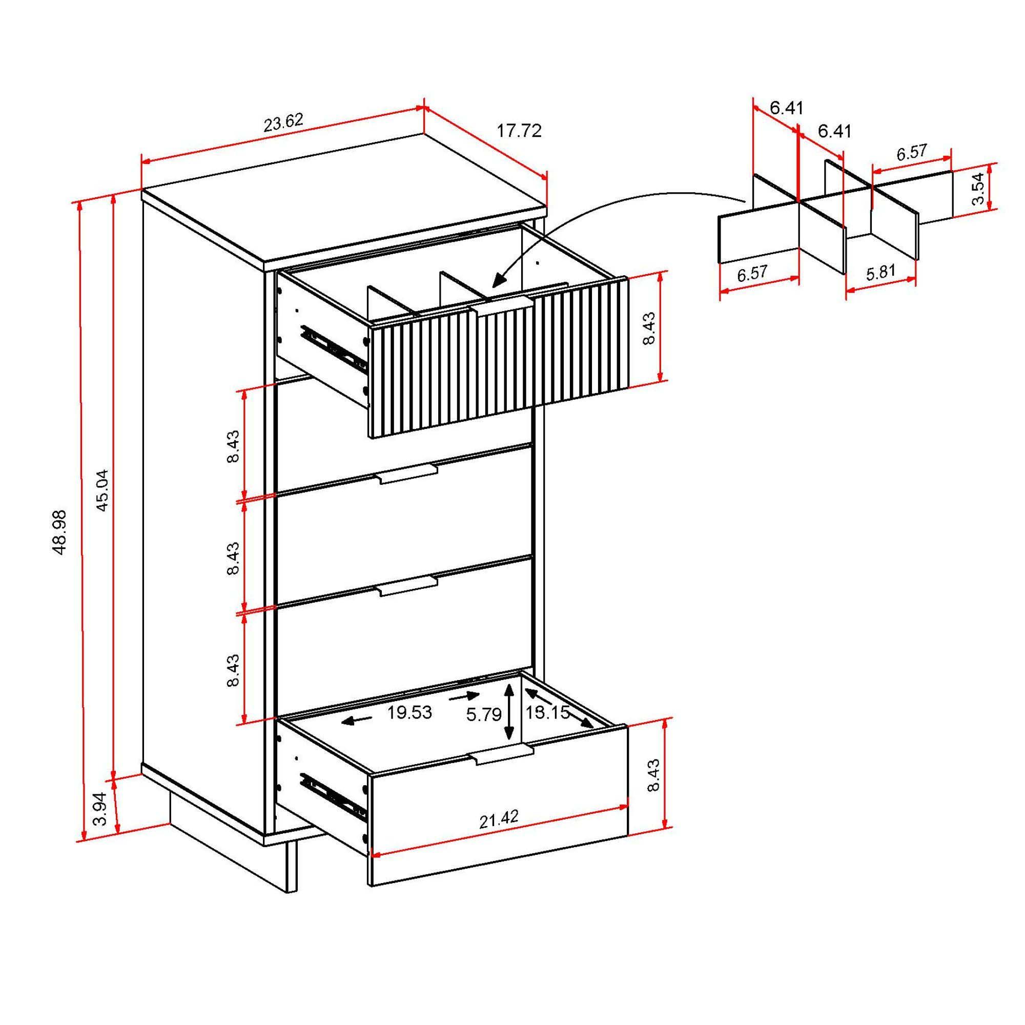 Granville - Tall Narrow Dresser With 5 Full Extension Drawers - White