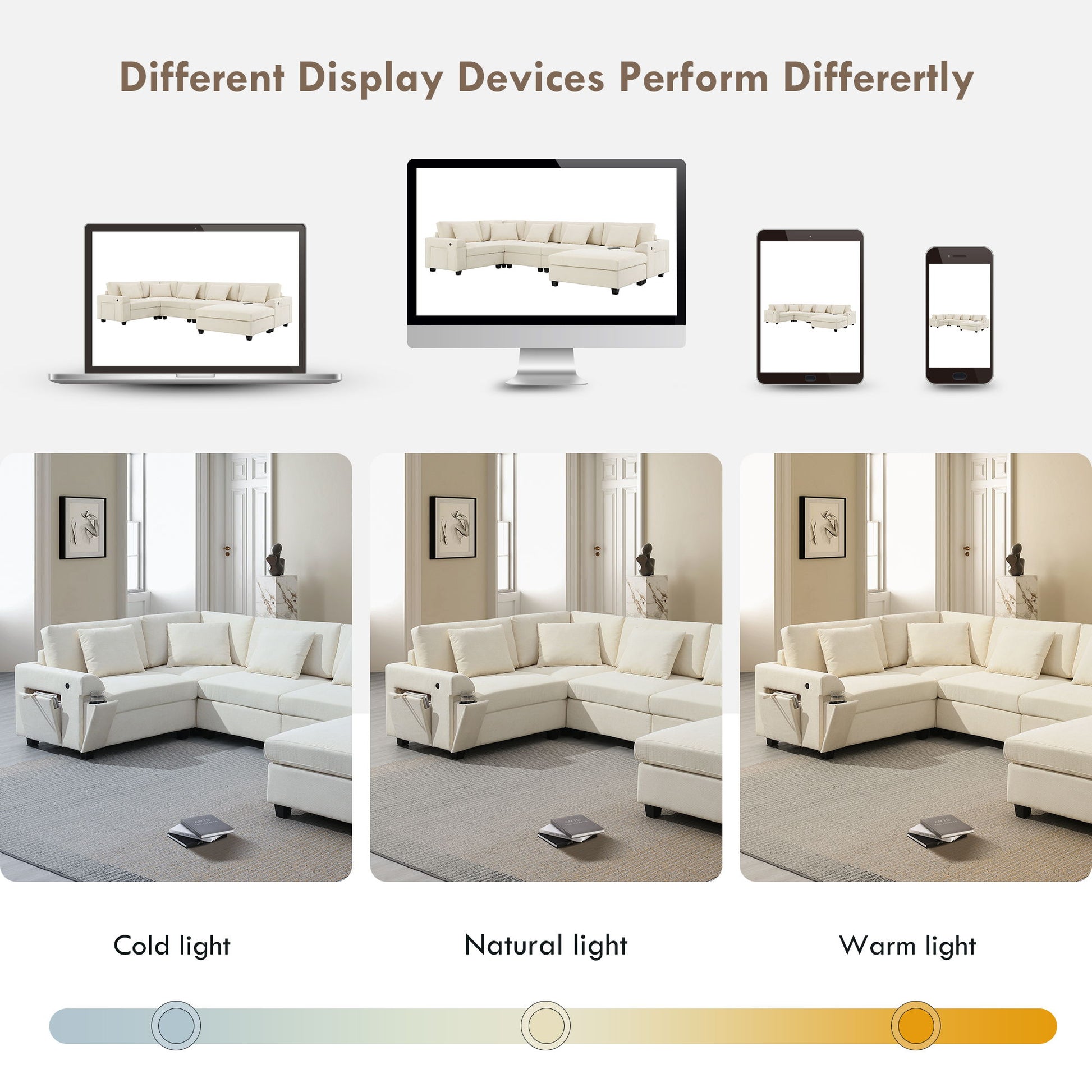 U Shaped Sectional Sofa 6 Seat Couch Set With Oversized Ottoman, Hidden Armrest Storage And Cup Holders USB Charging Ports Wide Seat Sofa - Best Buy Furniture