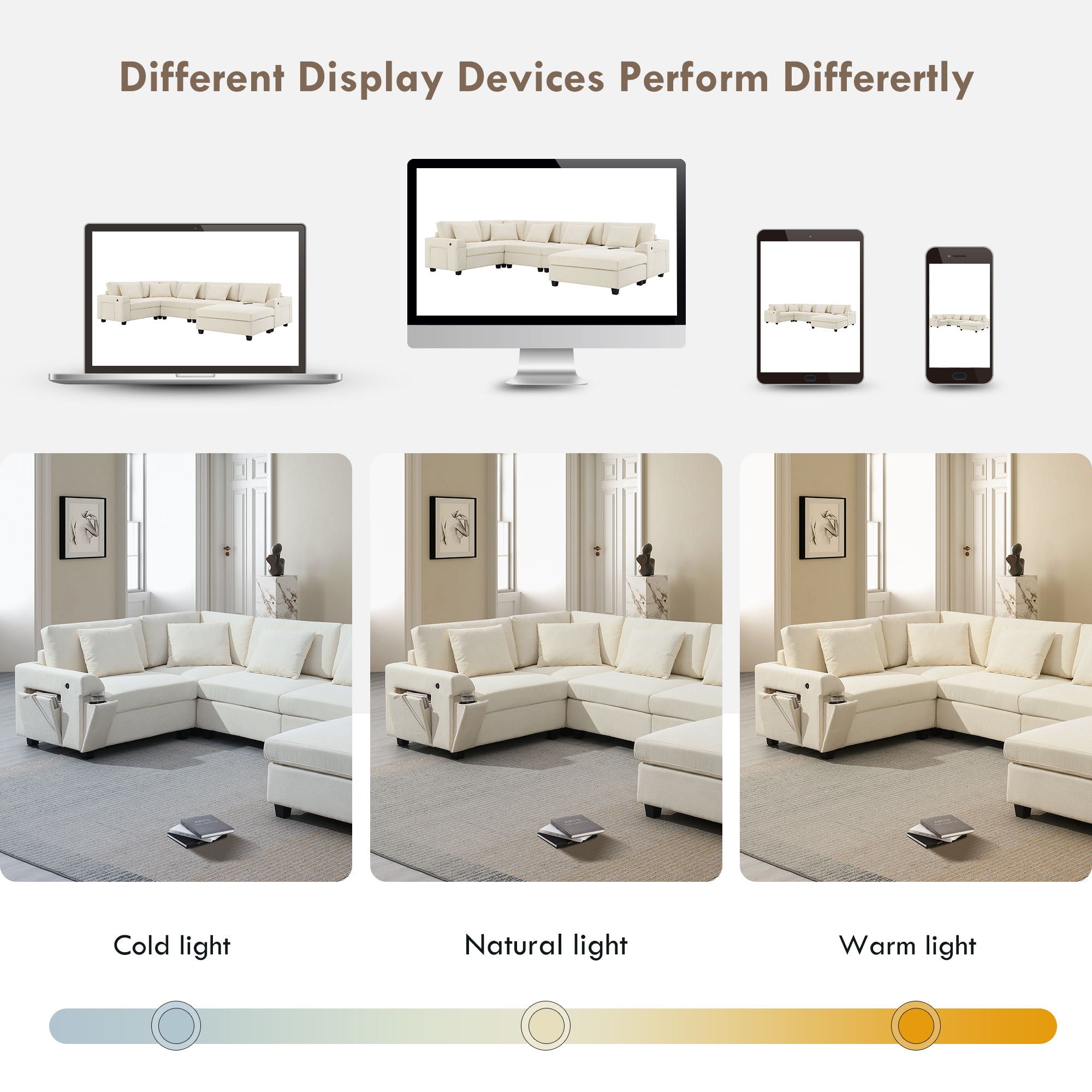 U Shaped Sectional Sofa 6 Seat Couch Set With Oversized Ottoman, Hidden Armrest Storage And Cup Holders USB Charging Ports Wide Seat Sofa - Best Buy Furniture