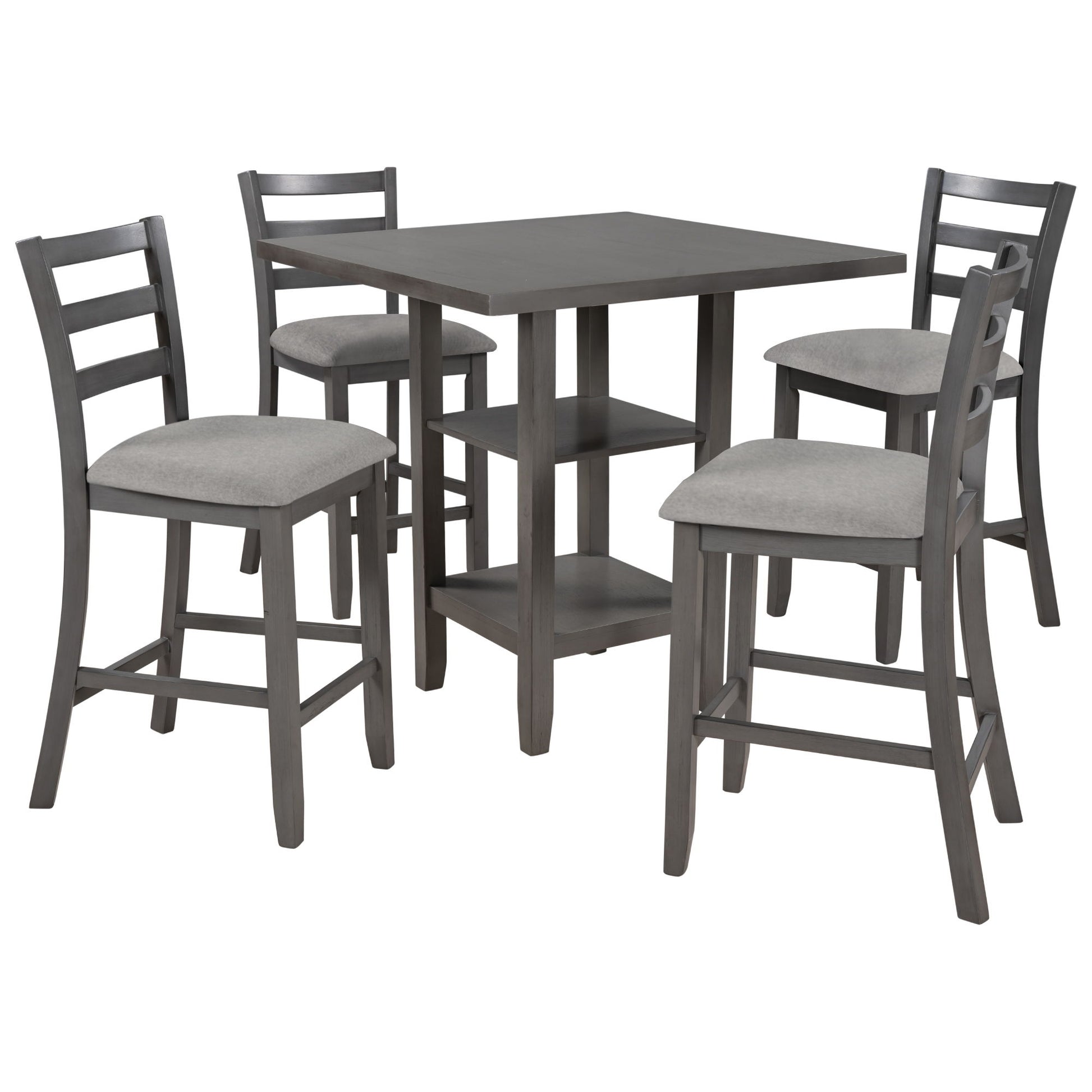 5 Piece Wooden Counter Height Dining Set With Padded Chairs, Storage Shelving - Best Buy Furniture