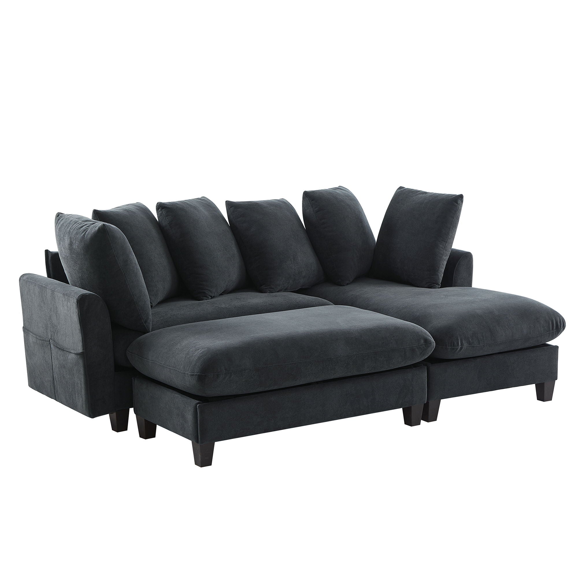 Upholstered L Shaped Sectional Sofa With Storage, Movable Ottoman, And 6 Throw Pillows - Best Buy Furniture