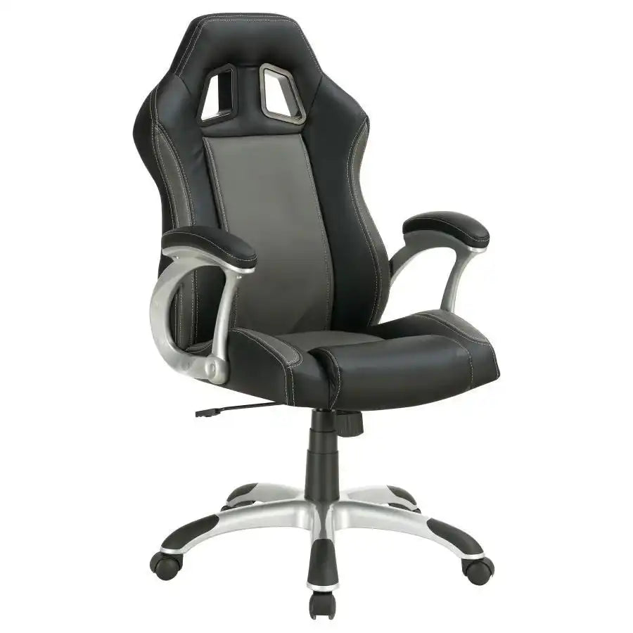 Roger - Upholstered Adjustable Home Office Desk Chair - Black - Best Buy Furniture