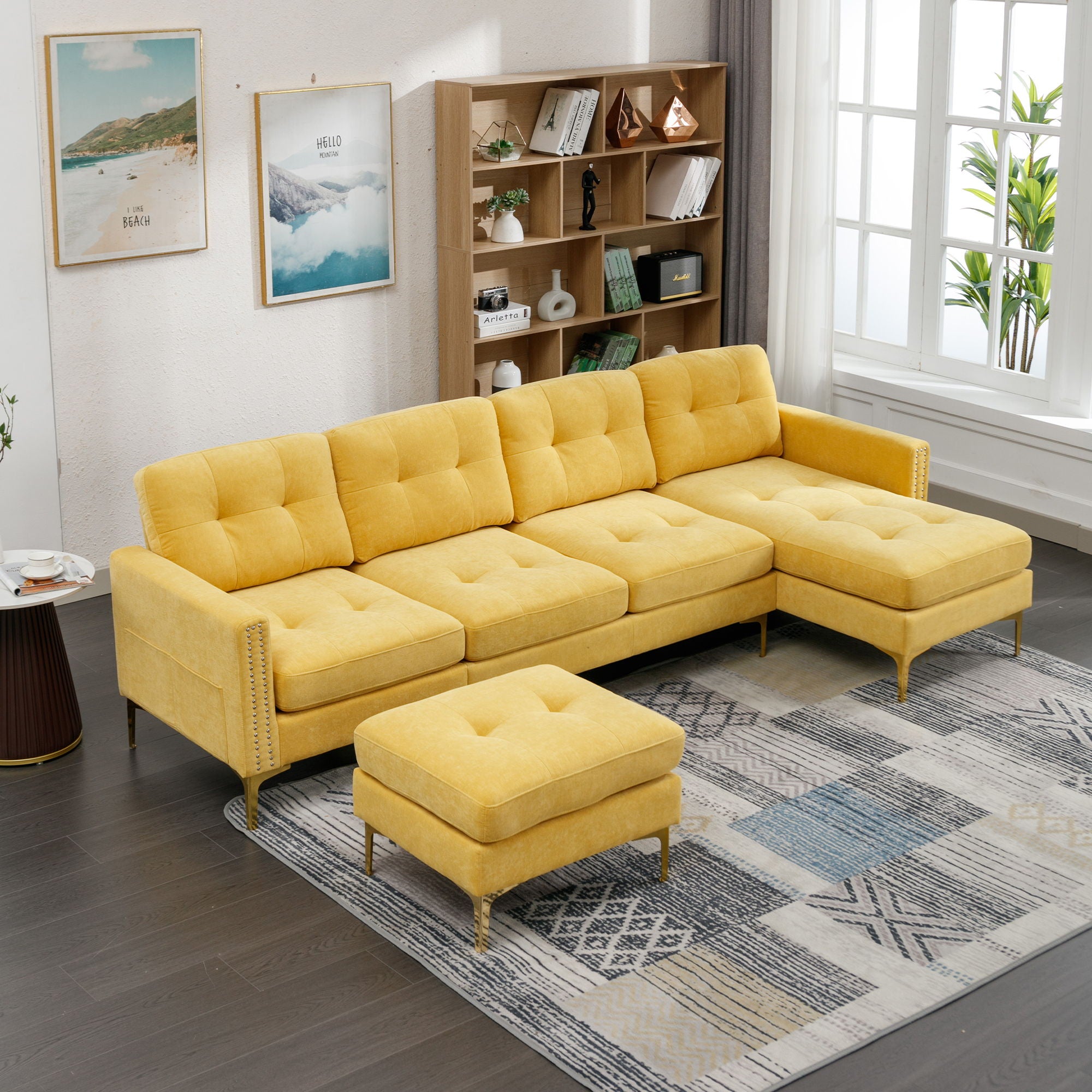 Modern L - Shape Convertible Sectional Sofa With Movable Ottoman - Best Buy Furniture