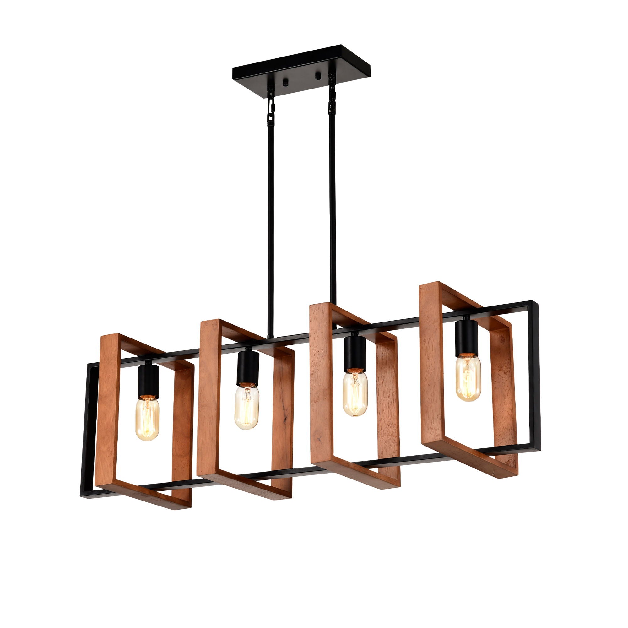 4 Light Kitchen Island Lights Pendant Light Farmhouse Dining Room Light Fixture, Rectangular Chandelier, 36" Hanging Lighting For Living Room, Conference Room, Home Office - Matte Black - Best Buy Furniture