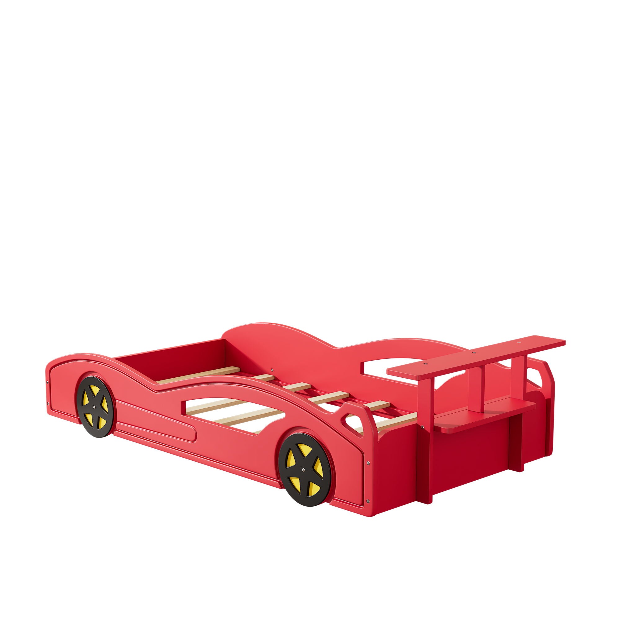 Wooden Race Car Bed, Car Shaped Platform Twin Bed With Wheels For Teens - Best Buy Furniture