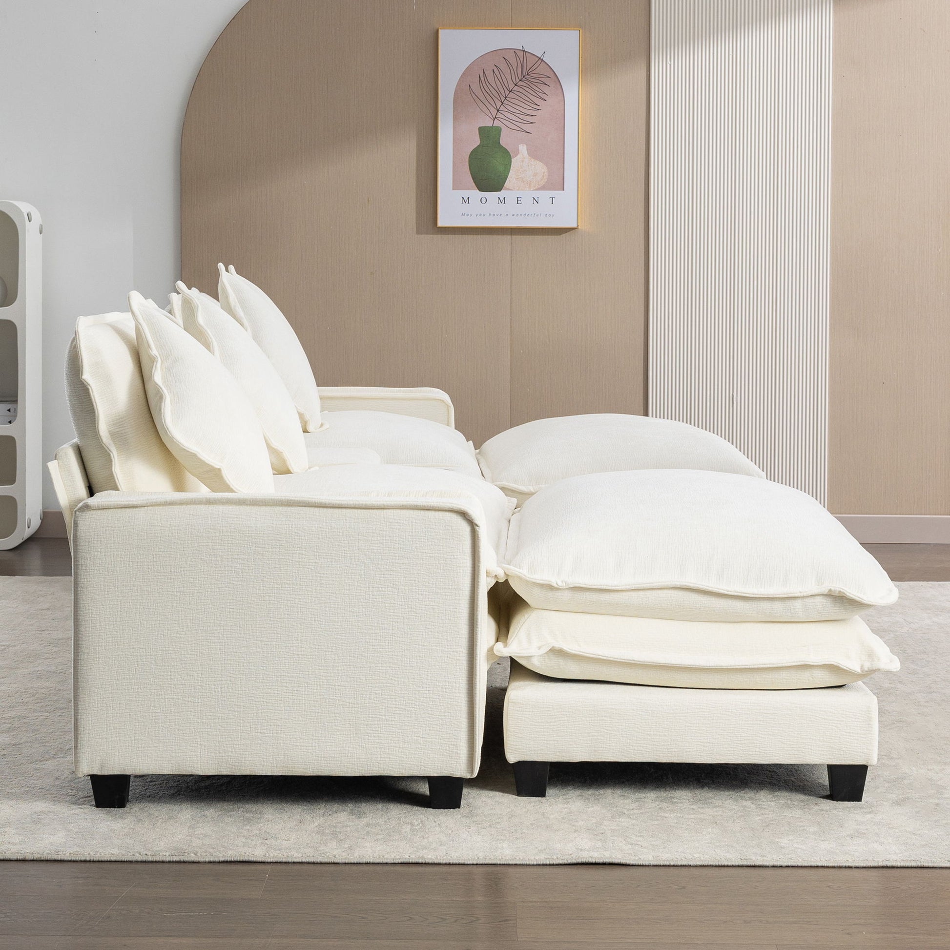 Sectional Sofa Chenille Upholstered Sofa With Two Removable Ottoman, Two USB Ports, Two Cup Holders And Large Storage Box For Living Room - Best Buy Furniture