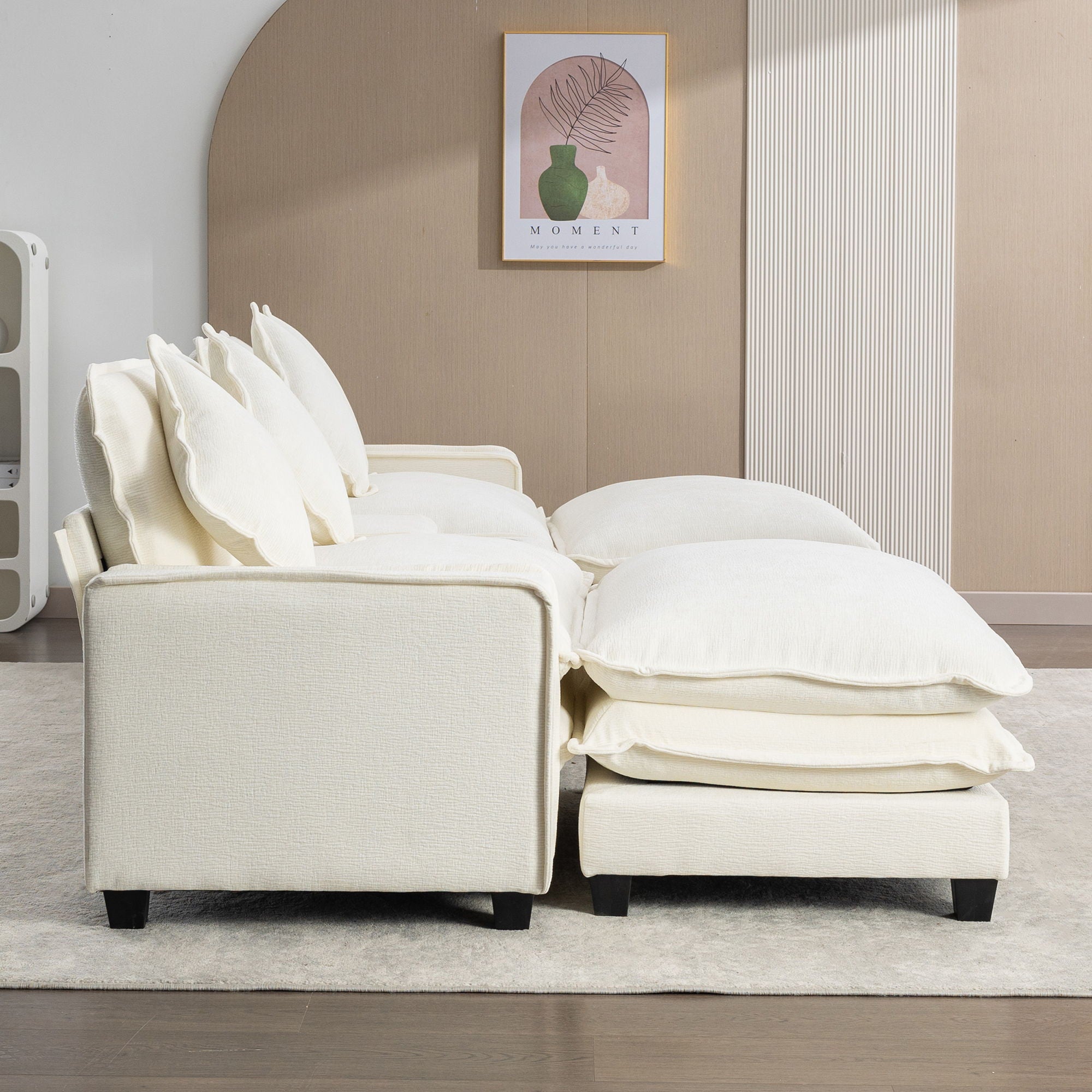 Sectional Sofa Chenille Upholstered Sofa With Two Removable Ottoman, Two USB Ports, Two Cup Holders And Large Storage Box For Living Room - Best Buy Furniture