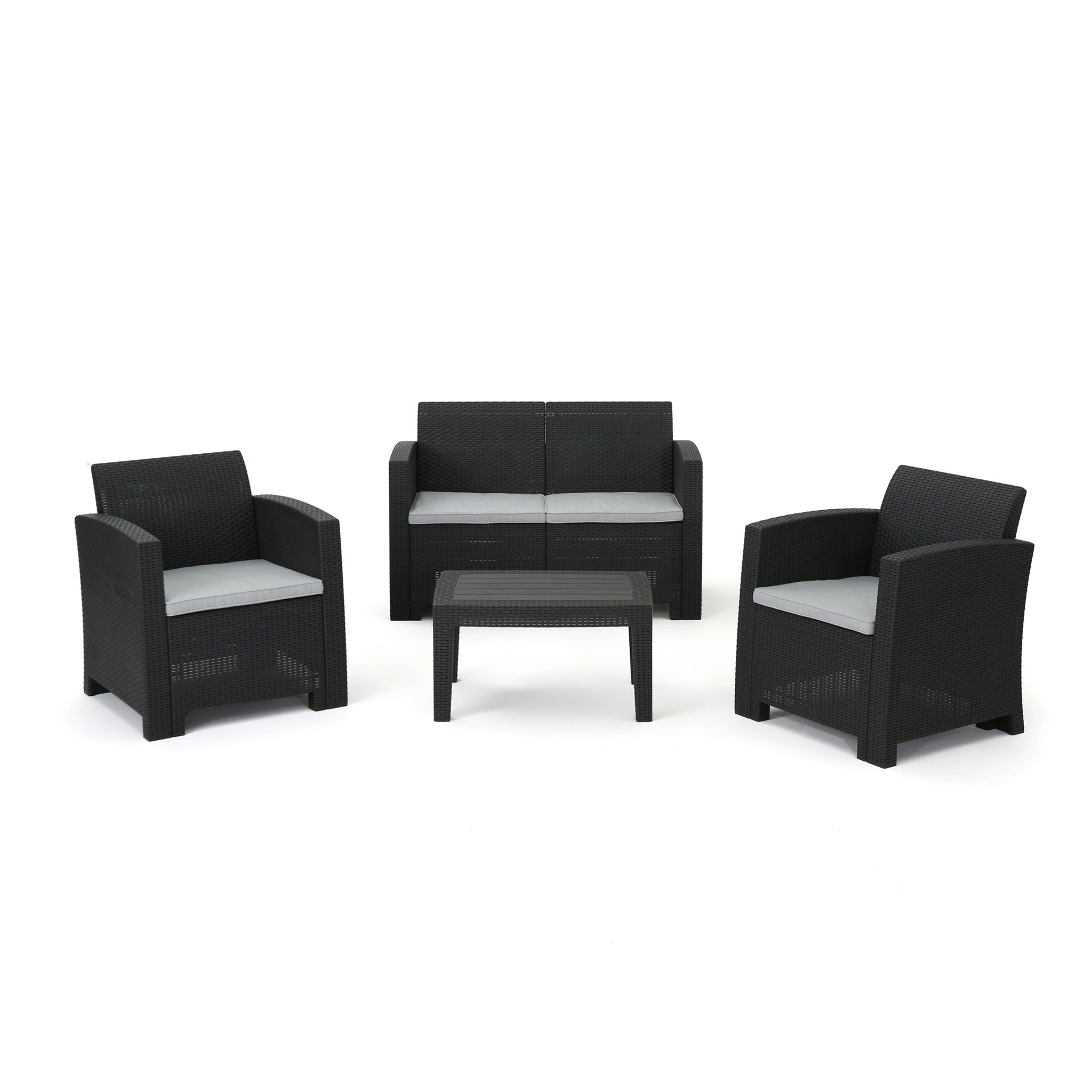 Zephyra - Outdoor 4 Piece Faux Wicker Rattan Chat Set With Water Resistant Cushions - Gray - Best Buy Furniture