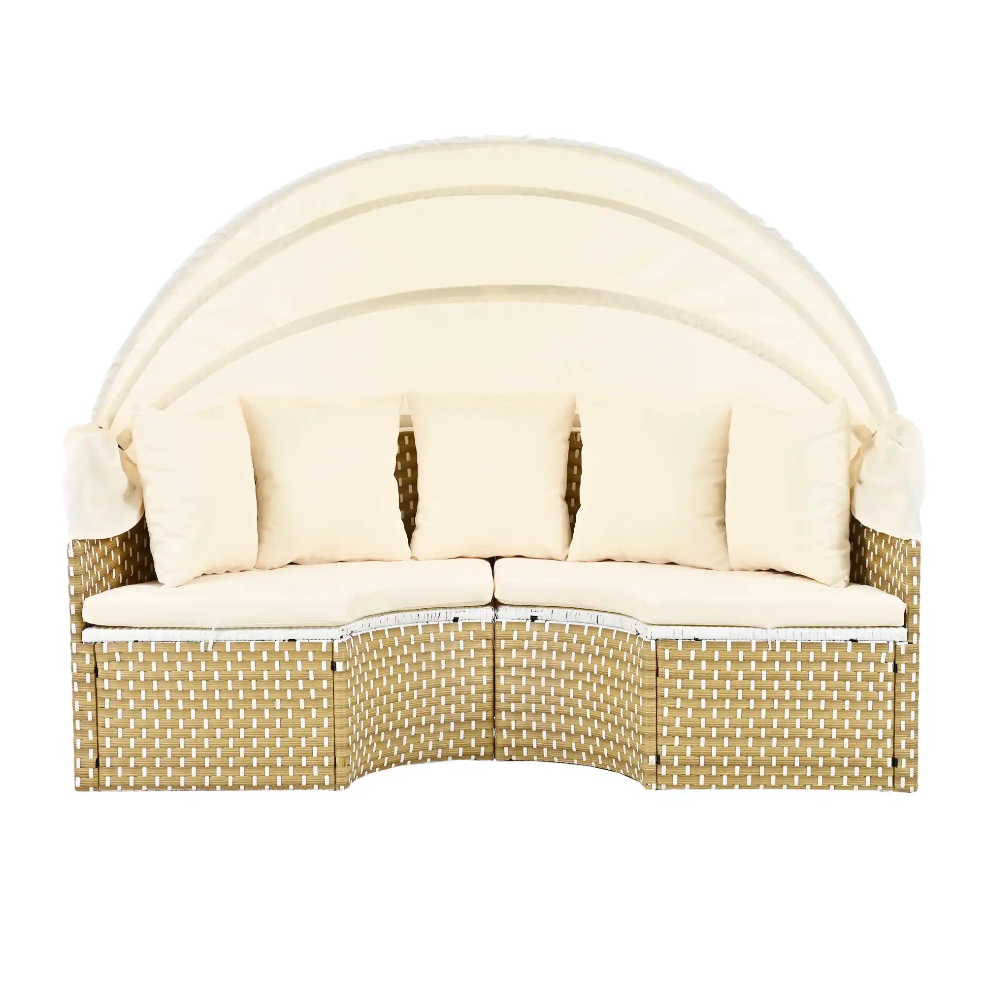 TOPMAX Round Outdoor Sectional Sofa Set Rattan Daybed - Best Buy Furniture