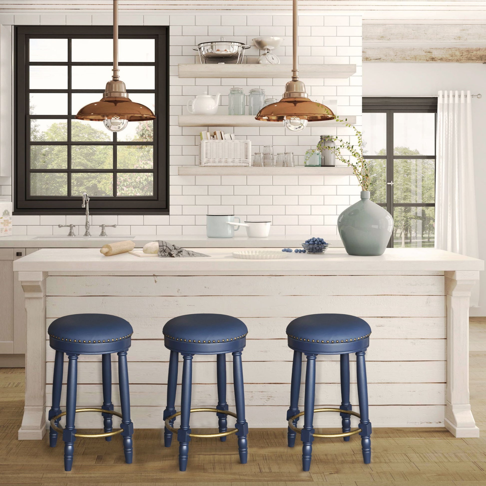 360° Swivel Wooden Barstools With Upholstered Seat, Counter Height (Set of 2) - Best Buy Furniture