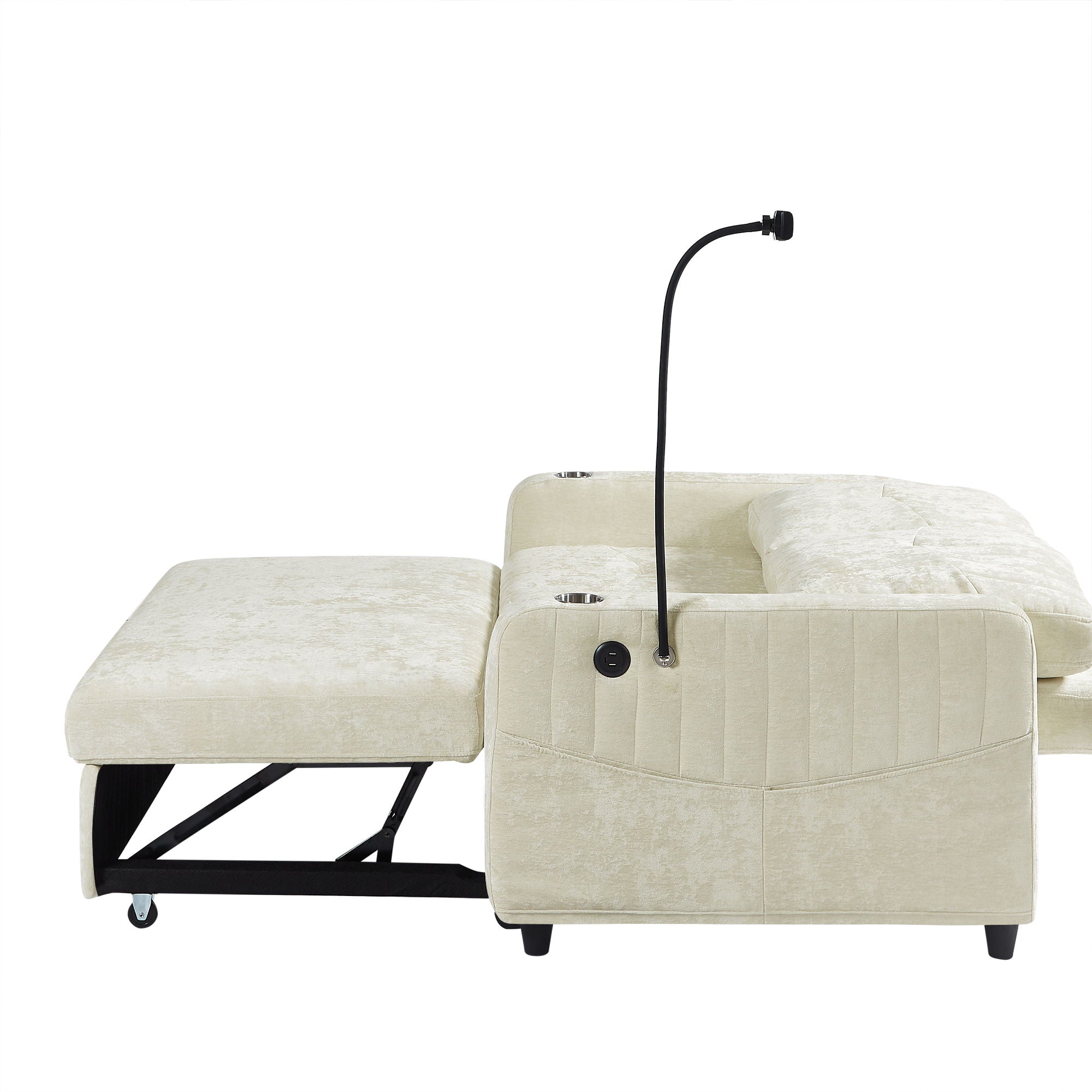 Modern Loveseat Pull Out Sofa Bed With Adjustable Backrest, Two Cup Holders, A Phone Holder, Three Charging Ports And Side Storage Pockets For Living Room - Best Buy Furniture