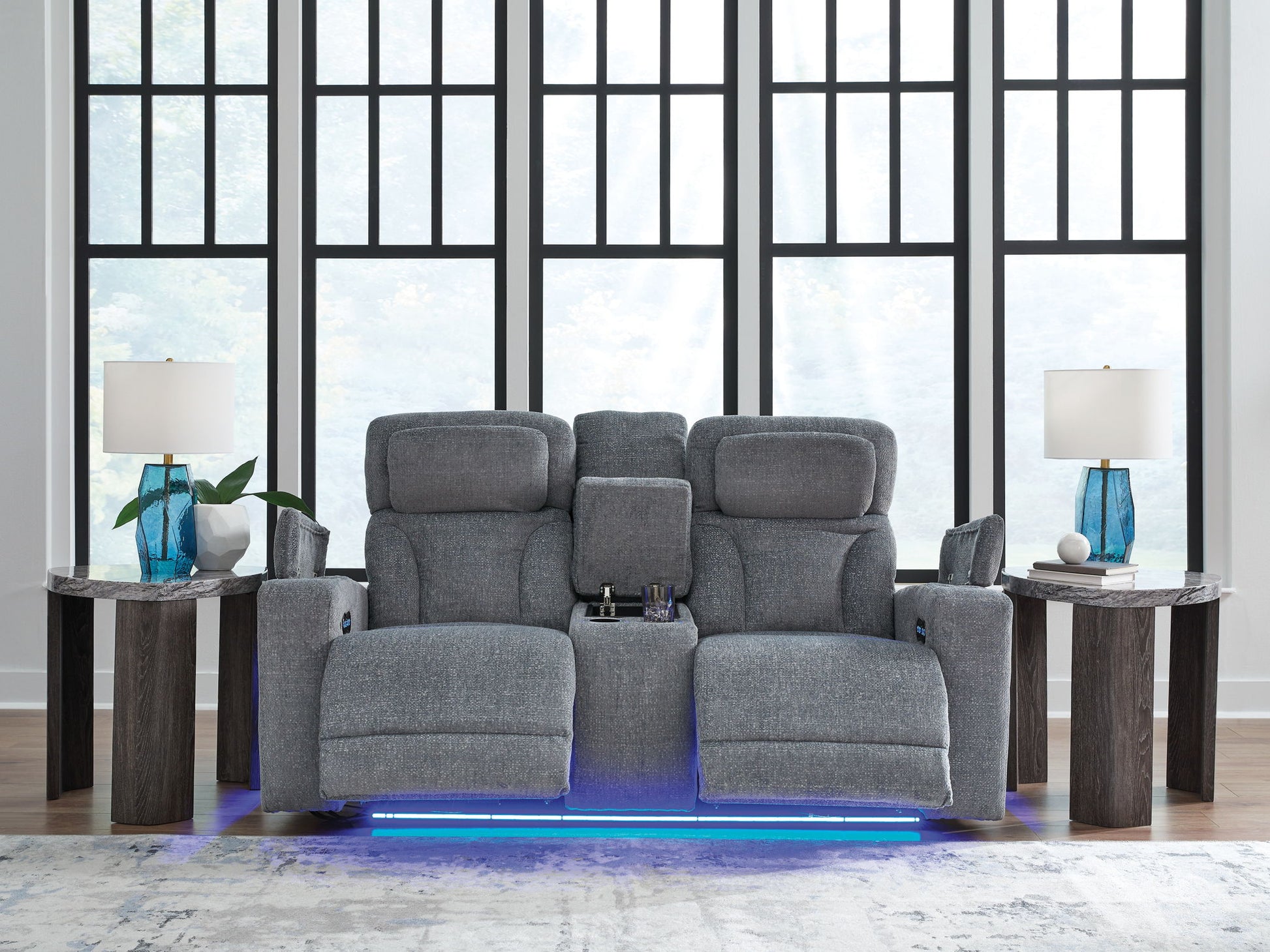 Studio Cave - Power Reclining Loveseat with Console - Steel - Best Buy Furniture