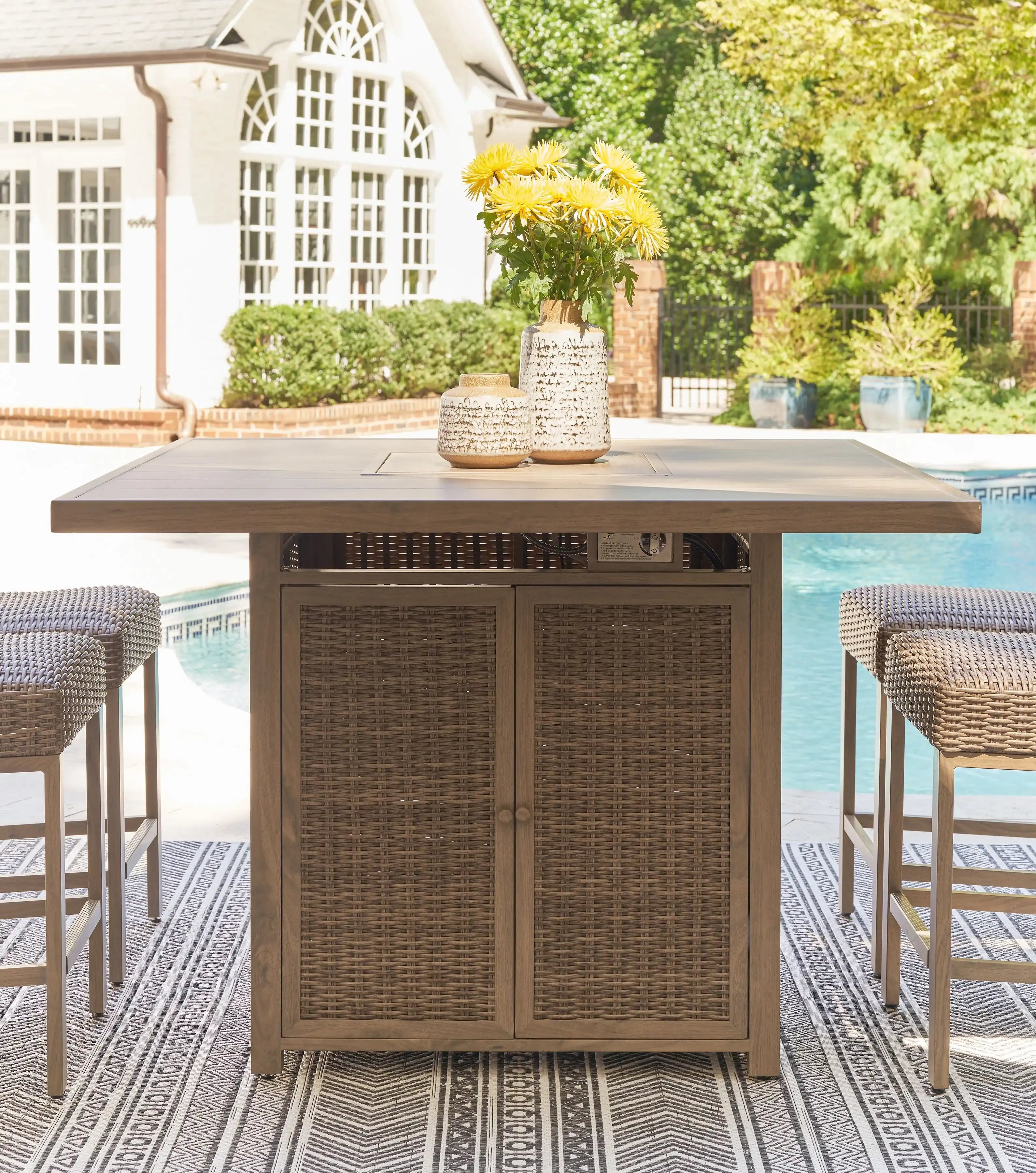 Walton Bridge - Square Bar Table W/Fire Pit - Driftwood - Best Buy Furniture